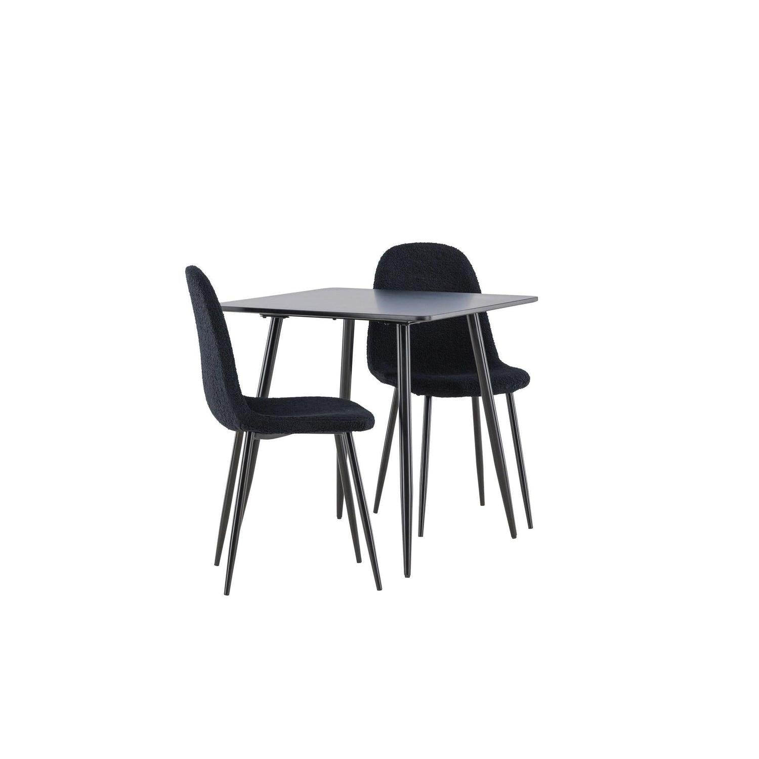 Essgruppe Esstisch Polar 75*75cm mit Stühlen Polar aus Teddy-Bouclé - Schwarz-Essgruppen Rechteckig-Venture Home-le canapé