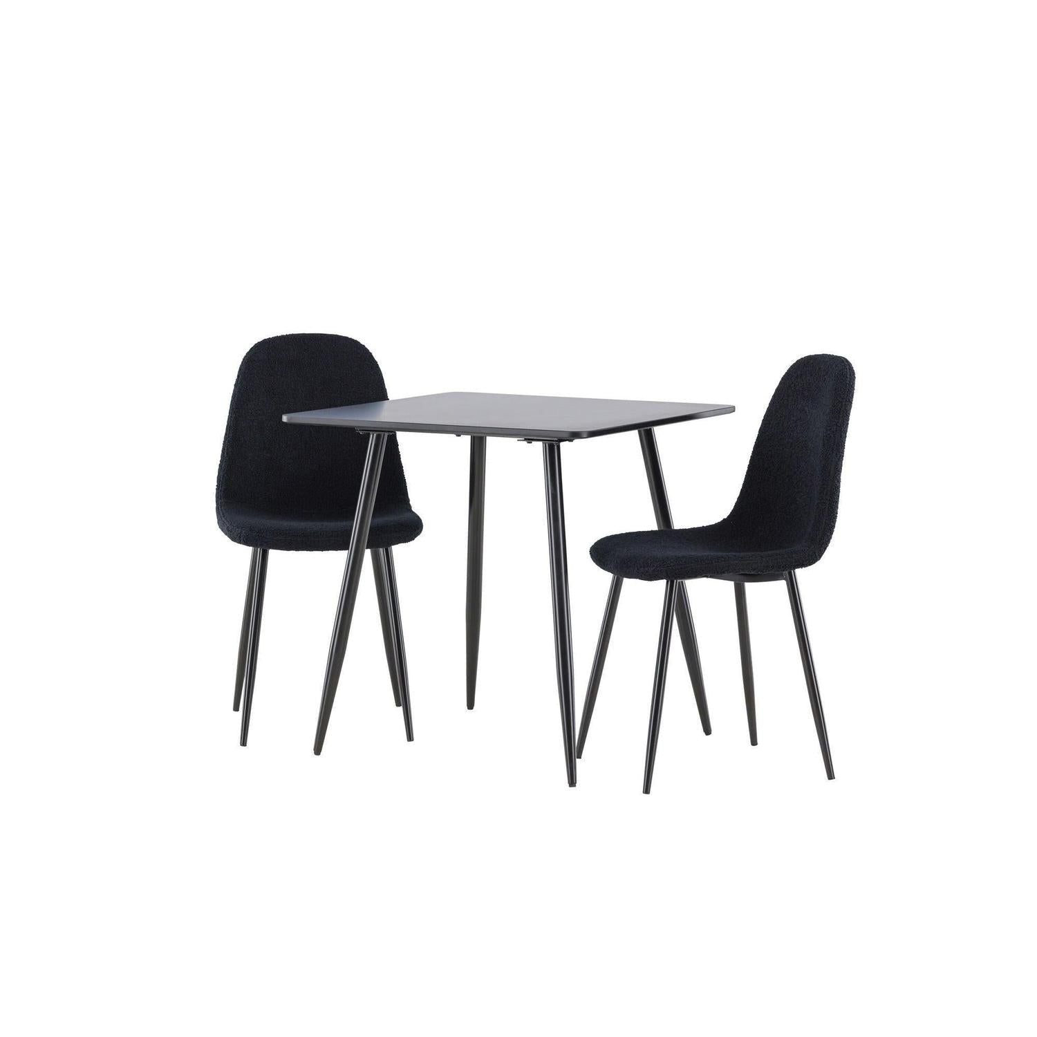 Essgruppe Esstisch Polar 75*75cm mit Stühlen Polar aus Teddy-Bouclé - Schwarz-Essgruppen Rechteckig-Venture Home-le canapé