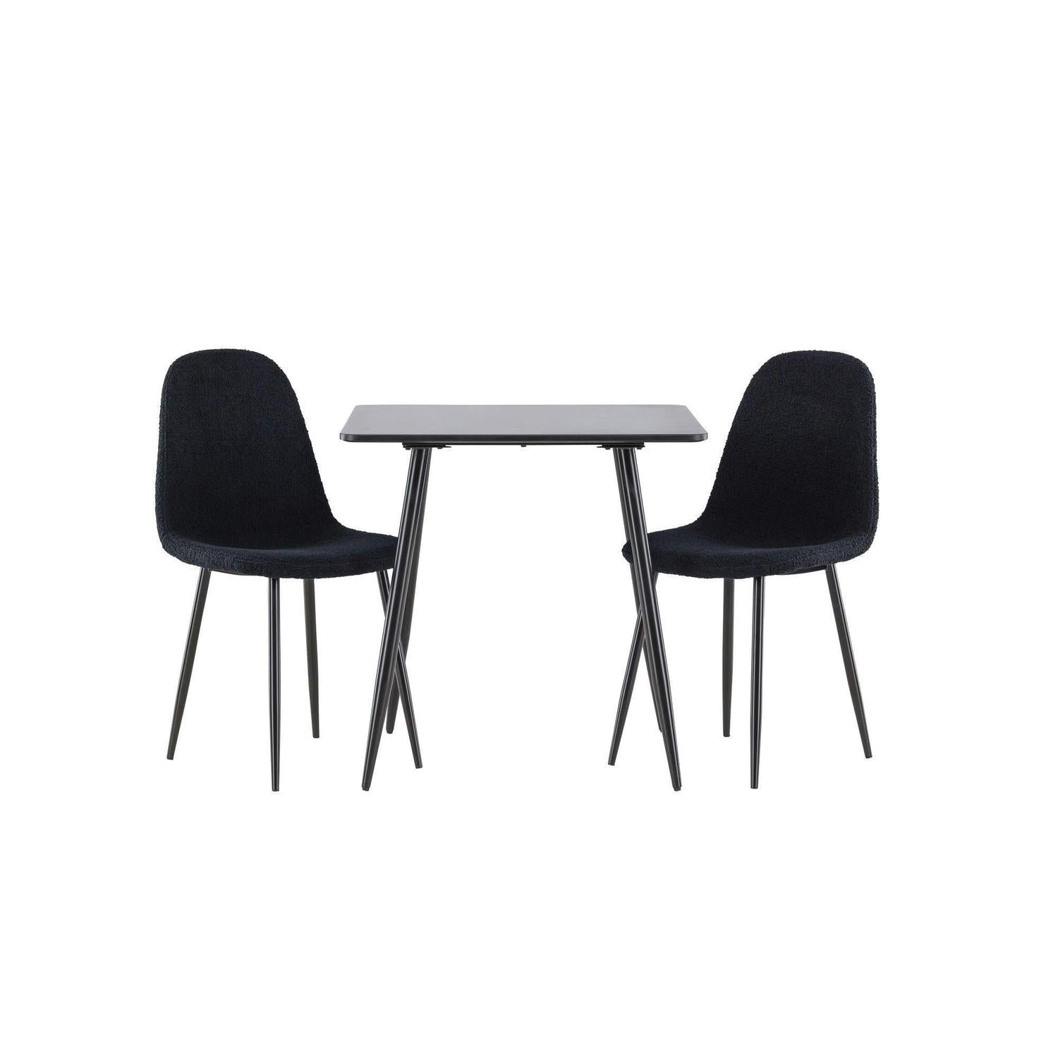 Essgruppe Esstisch Polar 75*75cm mit Stühlen Polar aus Teddy-Bouclé - Schwarz-Essgruppen Rechteckig-Venture Home-le canapé