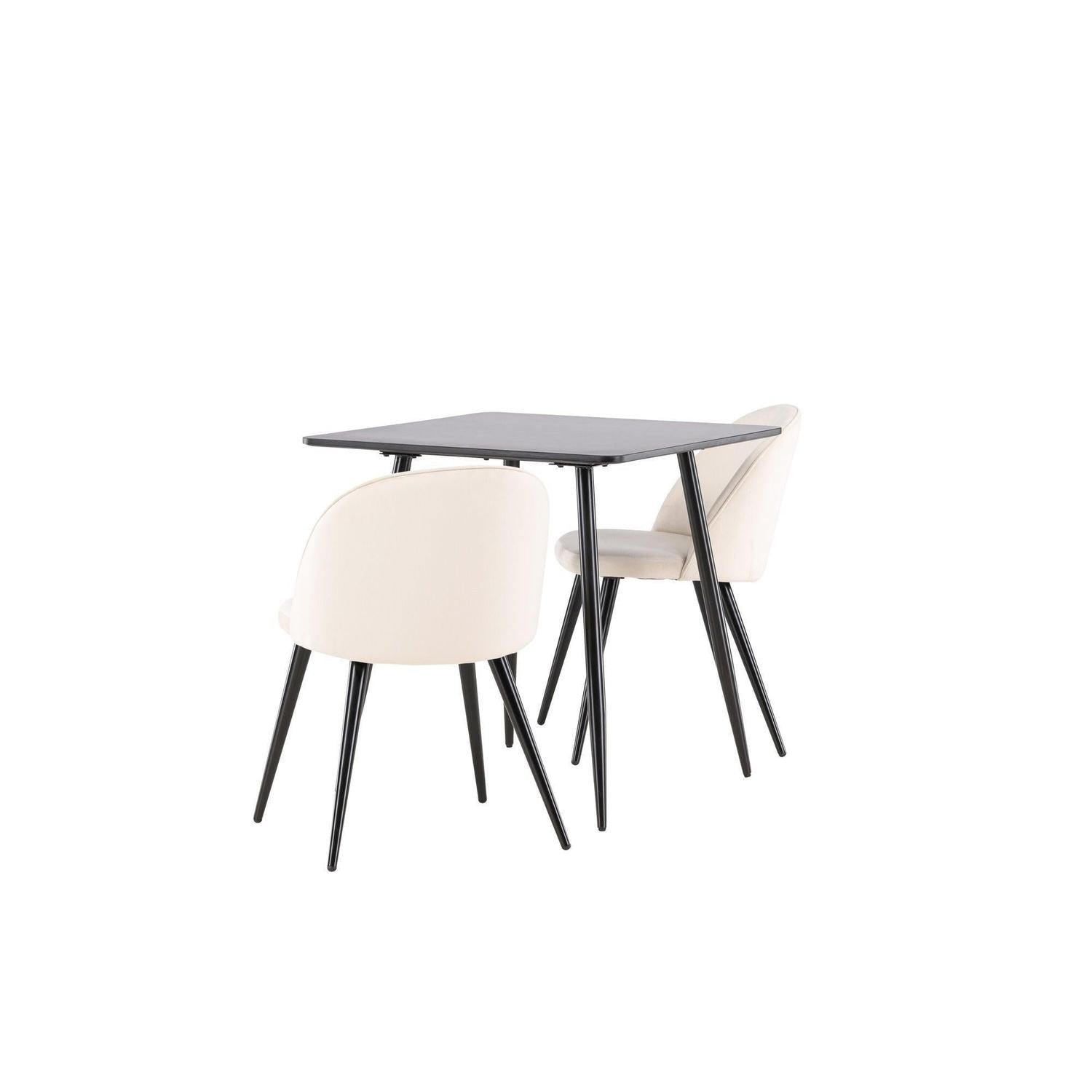Essgruppe Esstisch Polar 75*75cm mit Stühlen Velvet aus Samt - Schwarz/Beige-Essgruppen Rechteckig-Venture Home-le canapé