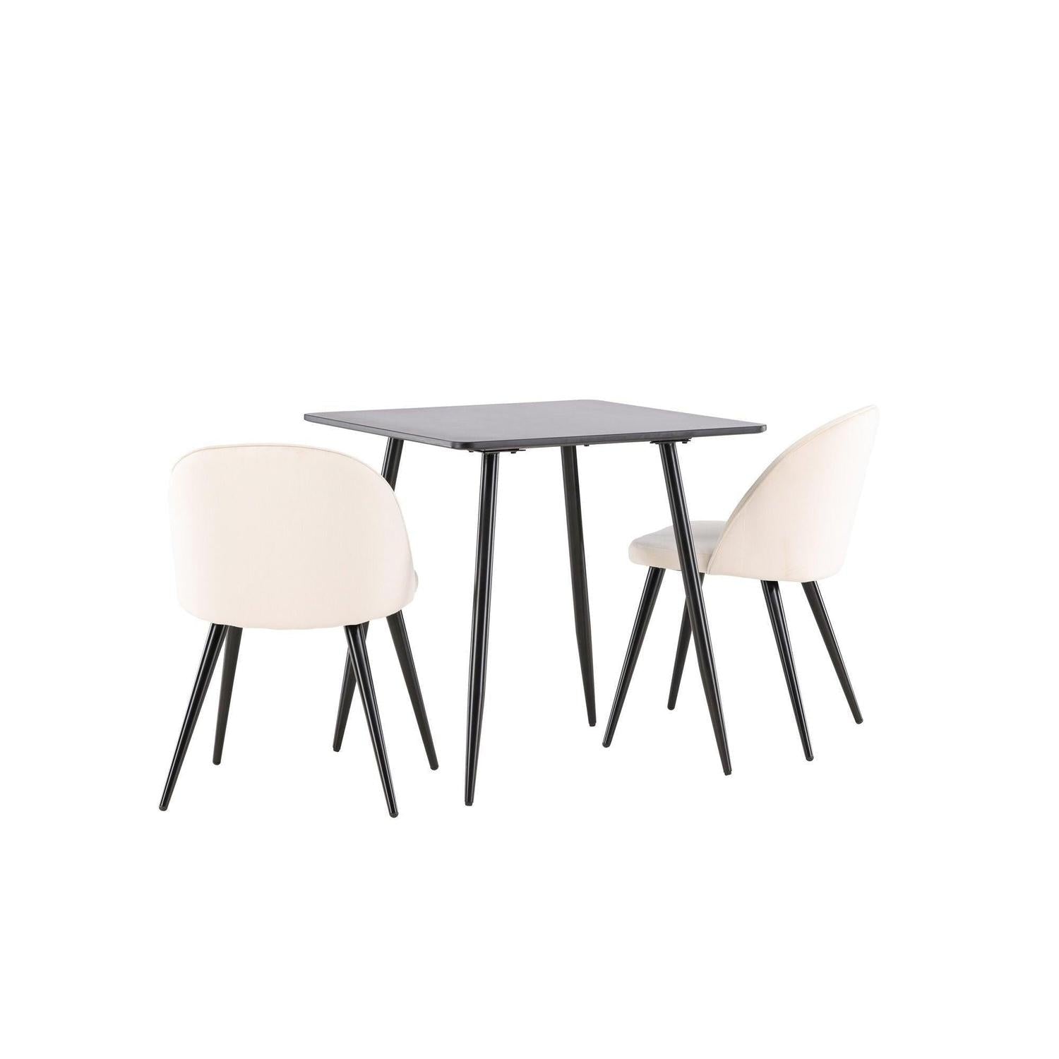 Essgruppe Esstisch Polar 75*75cm mit Stühlen Velvet aus Samt - Schwarz/Beige-Essgruppen Rechteckig-Venture Home-le canapé
