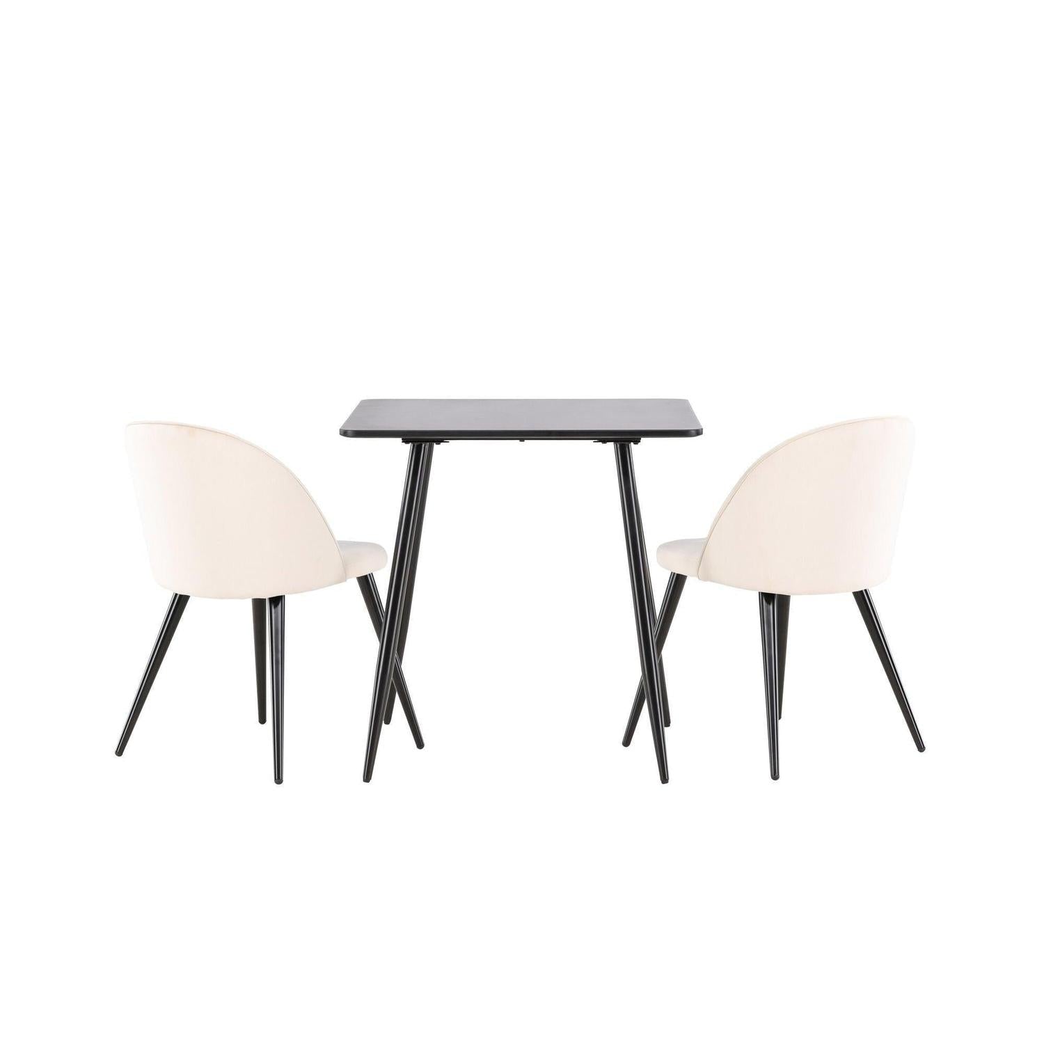 Essgruppe Esstisch Polar 75*75cm mit Stühlen Velvet aus Samt - Schwarz/Beige-Essgruppen Rechteckig-Venture Home-le canapé