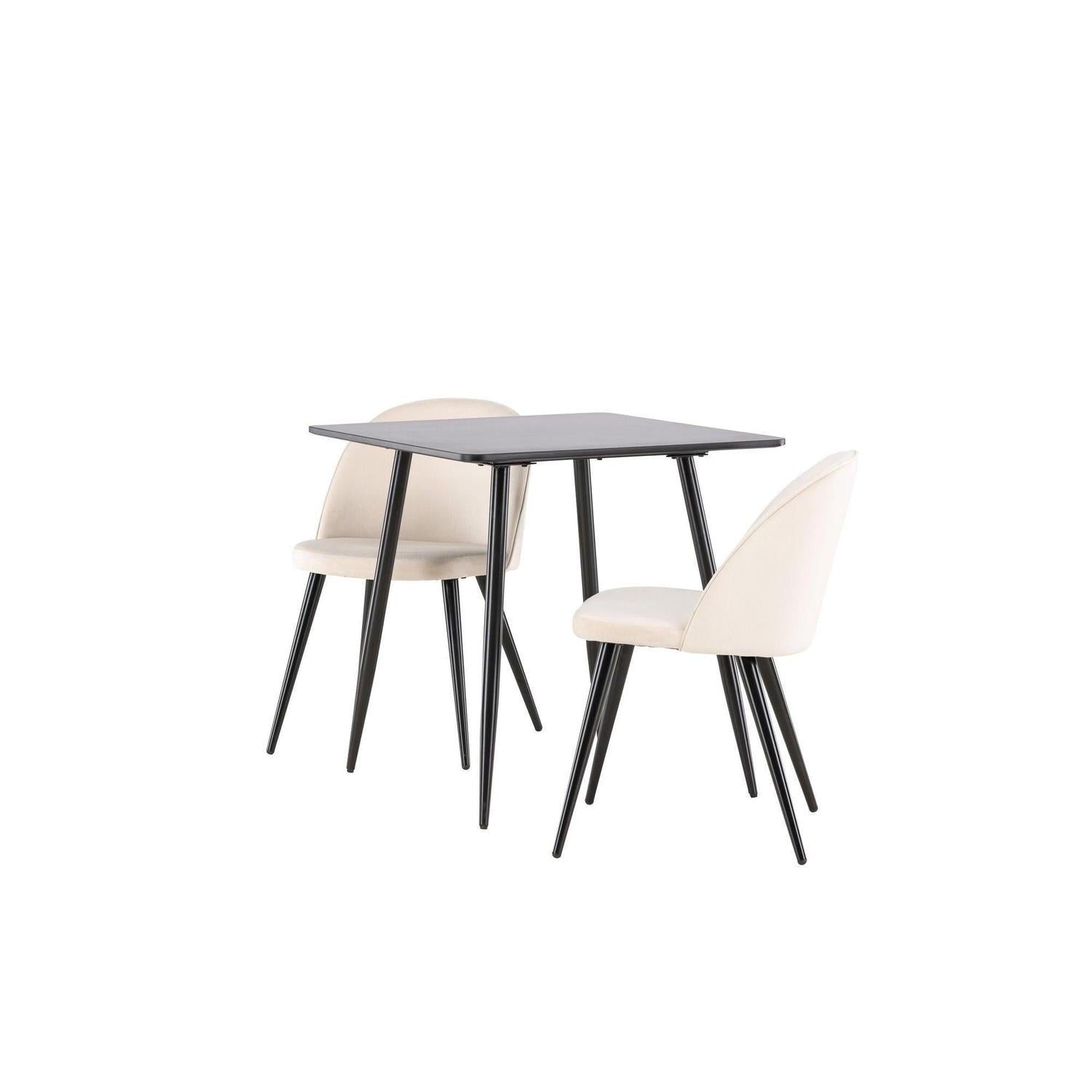 Essgruppe Esstisch Polar 75*75cm mit Stühlen Velvet aus Samt - Schwarz/Beige-Essgruppen Rechteckig-Venture Home-le canapé