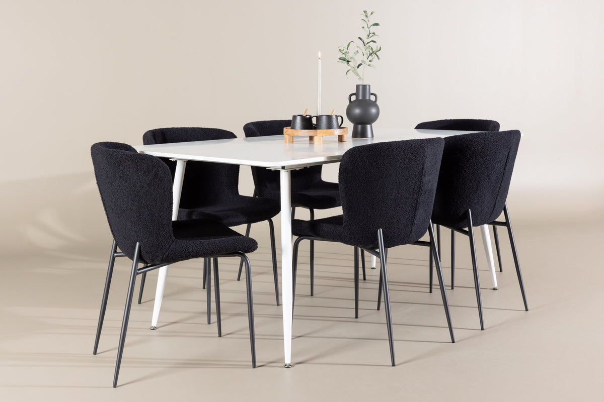 Essgruppe Esstisch Silar 180*90cm mit Stühlen Modesto aus Teddy-Boucle-Essgruppen-Venture Home-le canapé