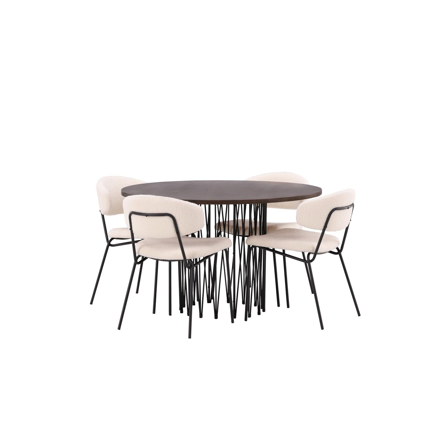 Essgruppe Esstisch Stone ⌀120cm mit Stühlen Chico - Weiß-Essgruppen-Venture Home-le canapé