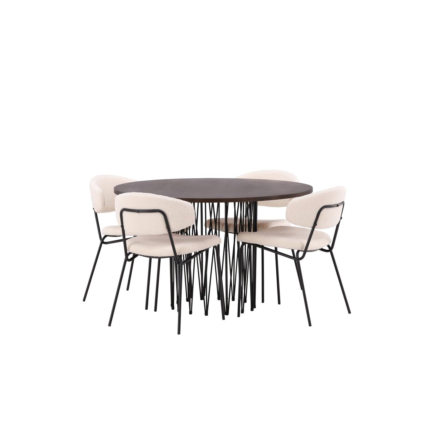 Essgruppe Esstisch Stone ⌀120cm mit Stühlen Chico - Weiß-Essgruppen-Venture Home-le canapé