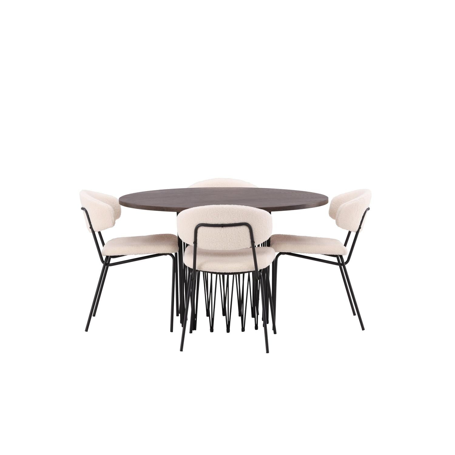 Essgruppe Esstisch Stone ⌀120cm mit Stühlen Chico - Weiß-Essgruppen-Venture Home-le canapé