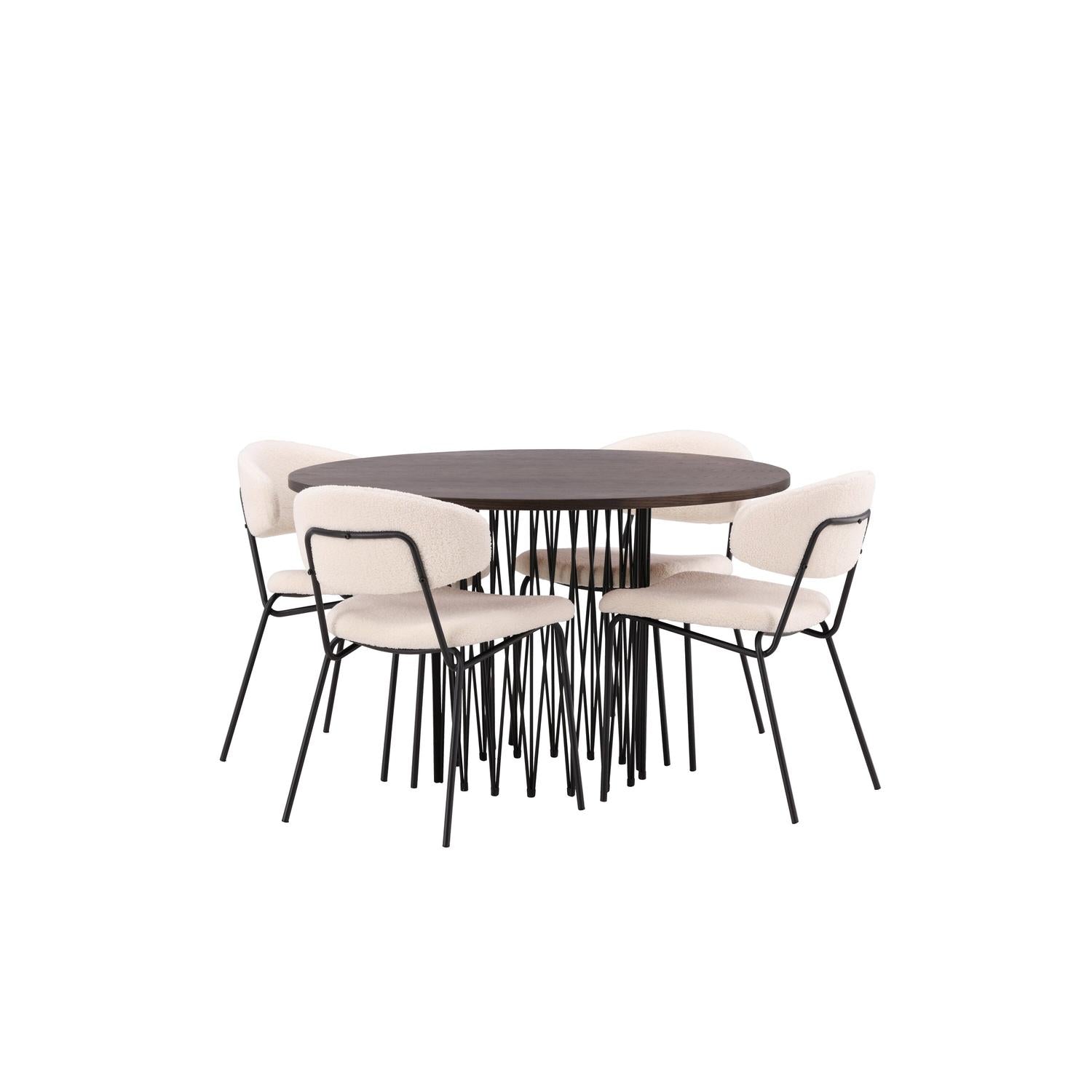 Essgruppe Esstisch Stone ⌀120cm mit Stühlen Chico - Weiß-Essgruppen-Venture Home-le canapé