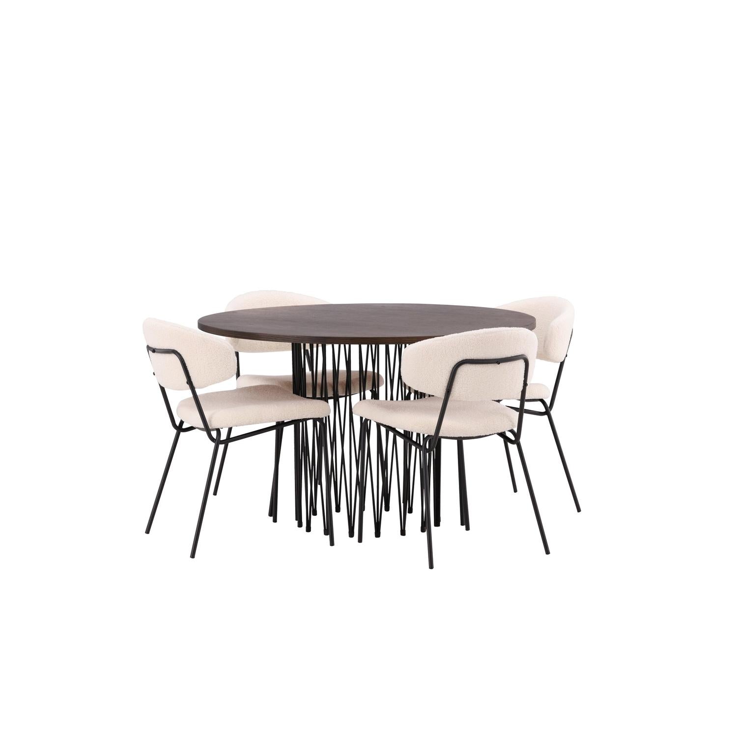 Essgruppe Esstisch Stone ⌀120cm mit Stühlen Chico - Weiß-Essgruppen-Venture Home-le canapé