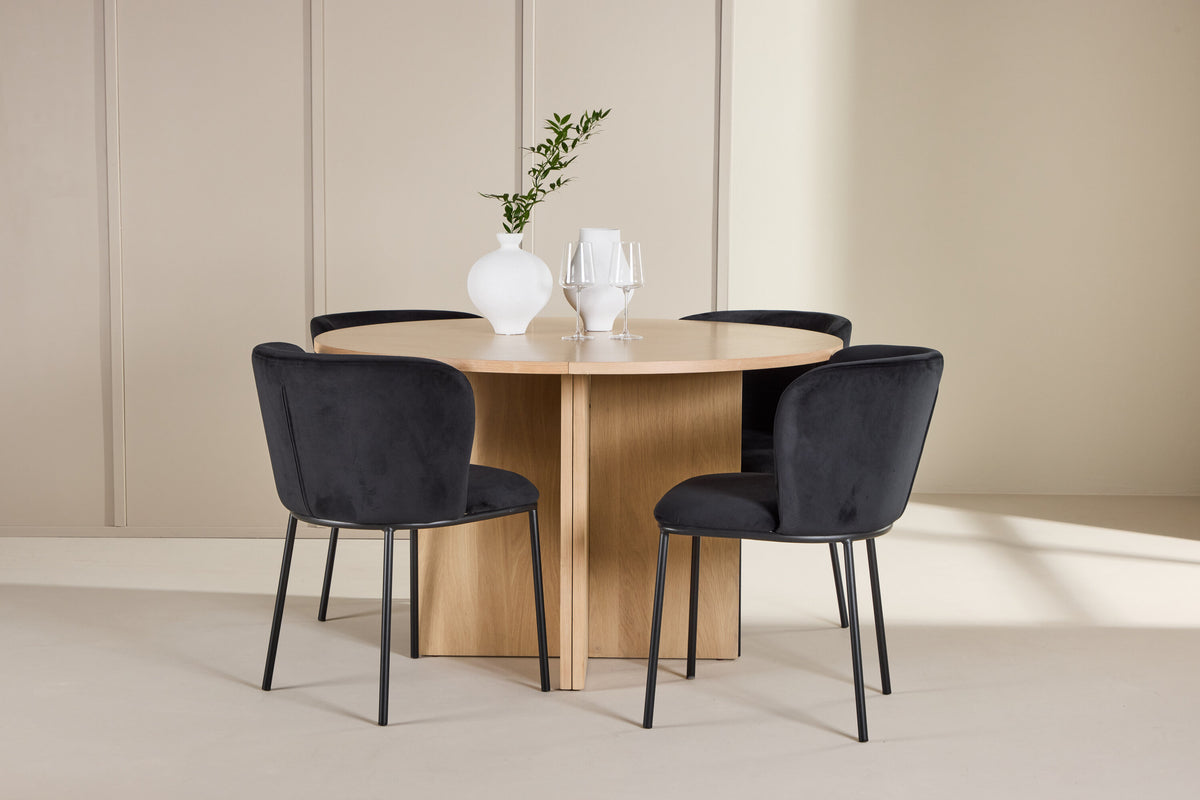 Essgruppe Esstisch Strada Ø120cm mit Stühlen Edina aus Samt-Essgruppen-Venture Home-le canapé