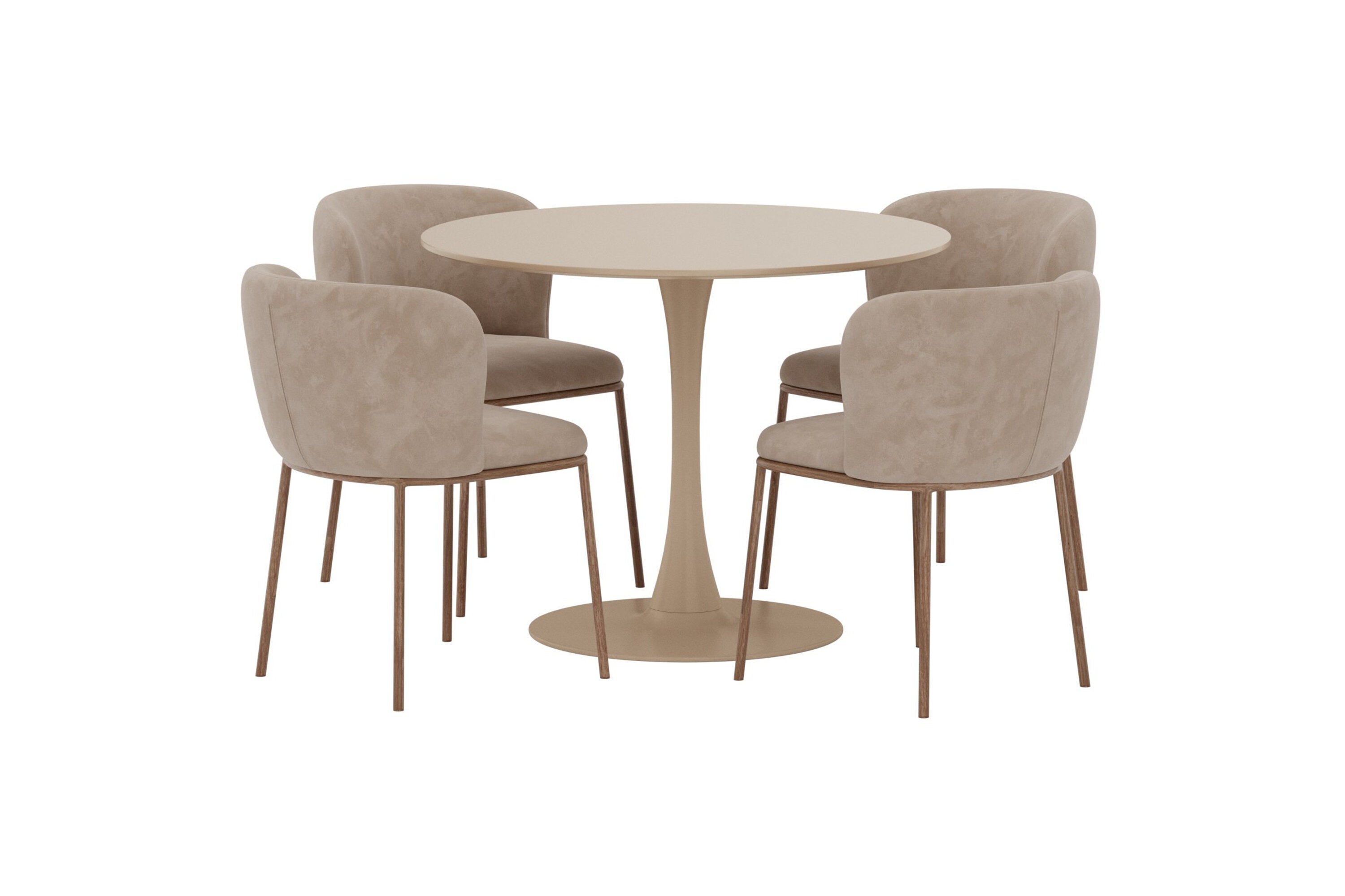 Essgruppe Esszimmertisch Glade ⌀100cm mit Stühlen Edina - Beige-Essgruppen-Venture Home-le canapé