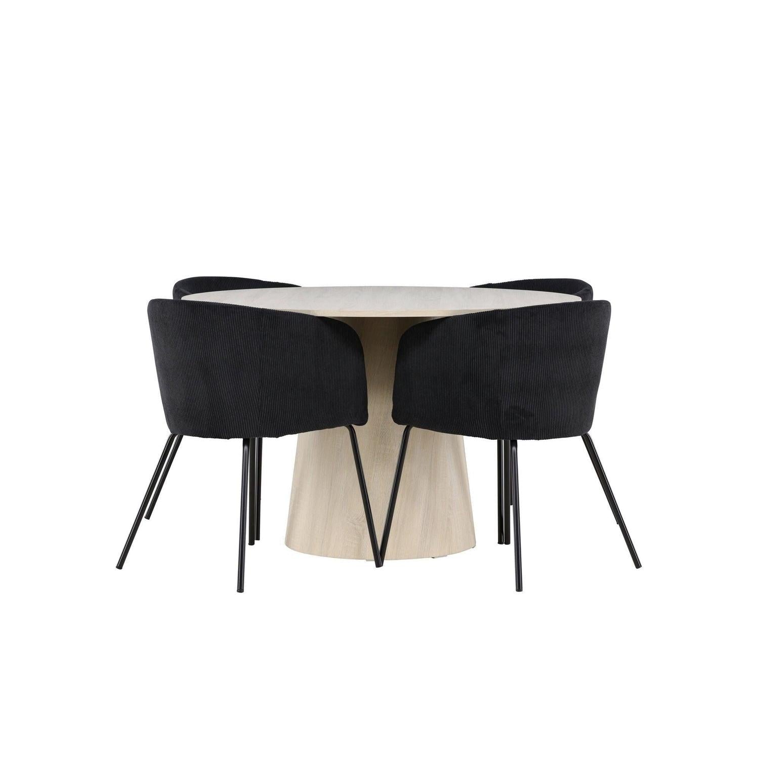 Essgruppe Tisch Lanzo Ø120cm mit Stühlen Berit aus Kord - Beige/Schwarz-Essgruppen Rund-Venture Home-le canapé