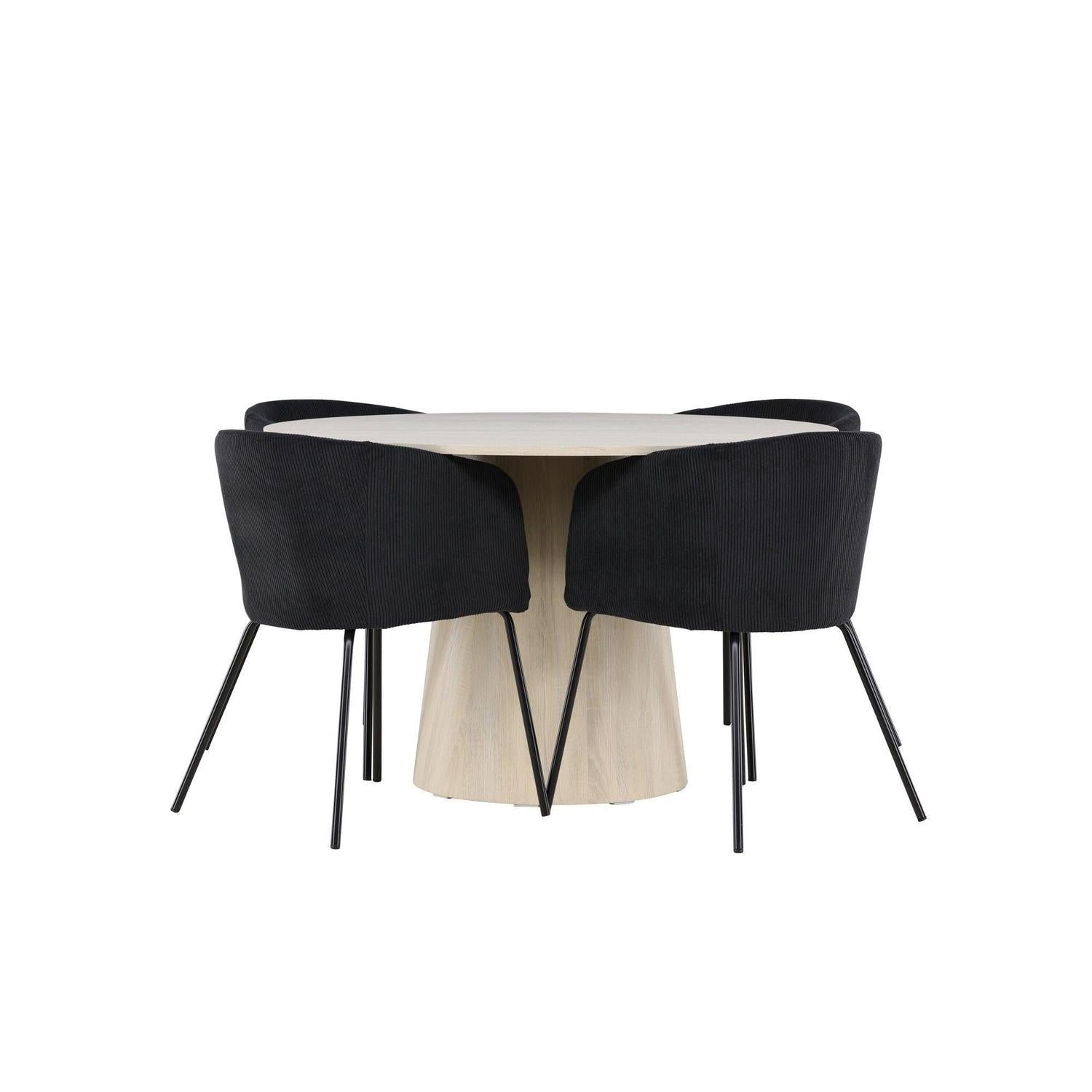 Essgruppe Tisch Lanzo Ø120cm mit Stühlen Berit aus Kord - Beige/Schwarz-Essgruppen Rund-Venture Home-le canapé