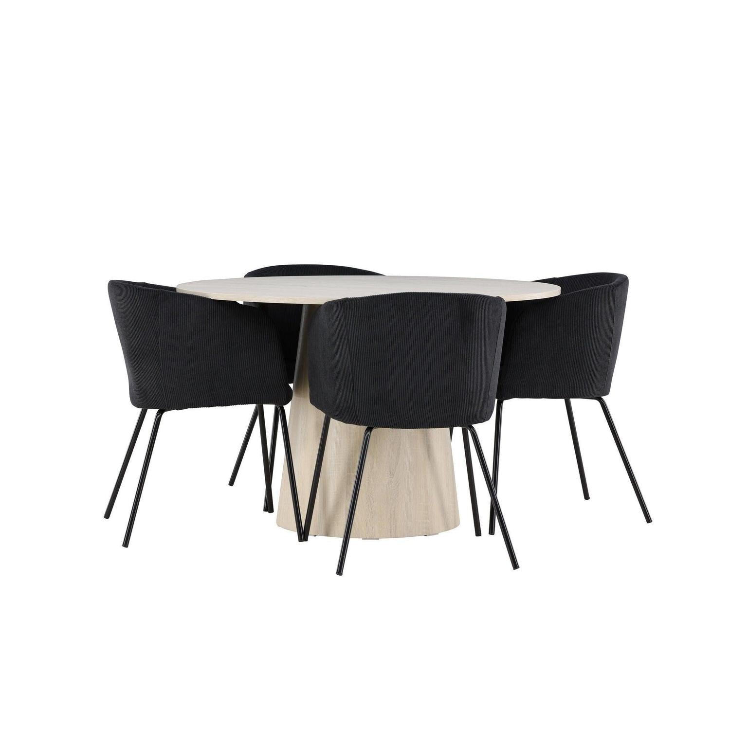 Essgruppe Tisch Lanzo Ø120cm mit Stühlen Berit aus Kord - Beige/Schwarz-Essgruppen Rund-Venture Home-le canapé