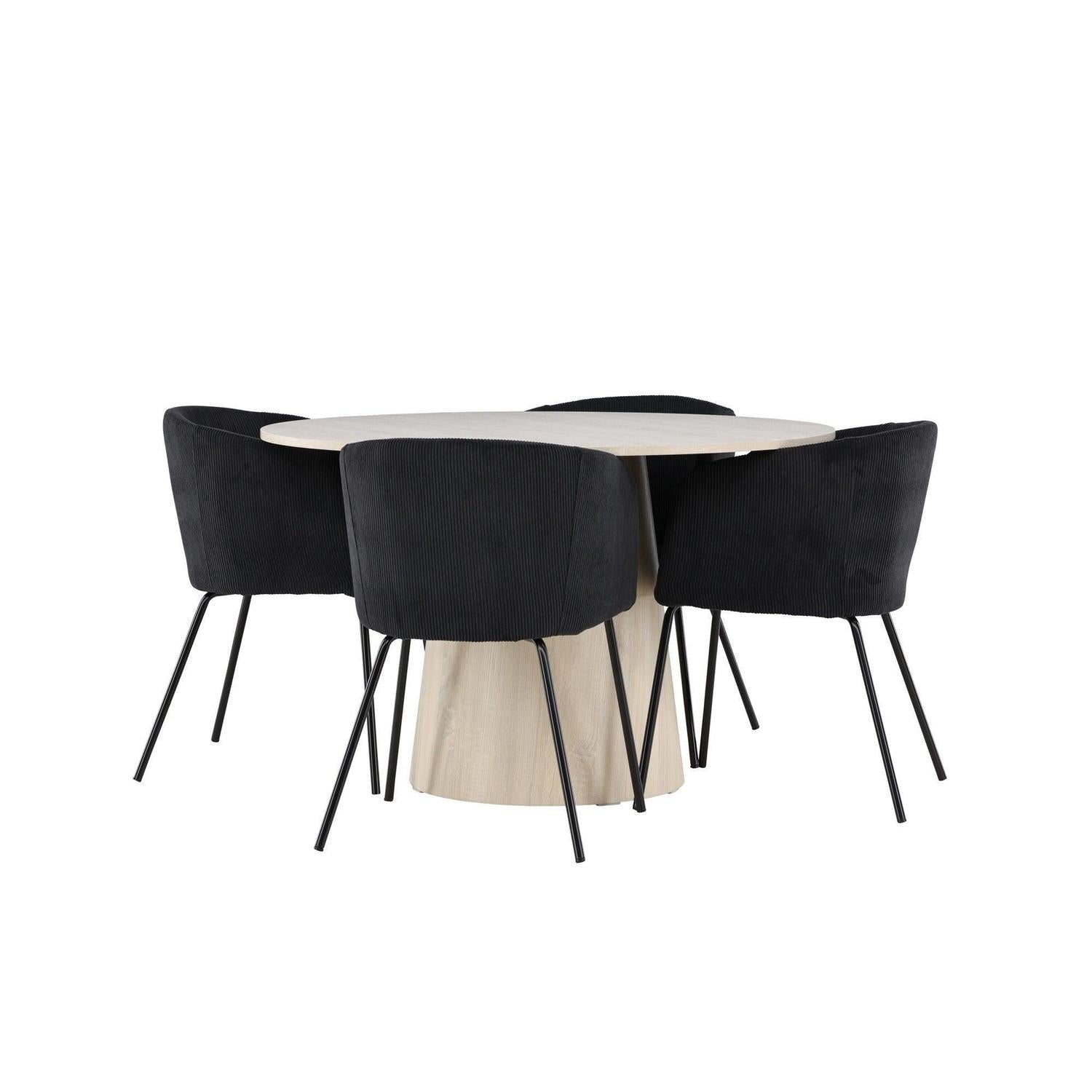 Essgruppe Tisch Lanzo Ø120cm mit Stühlen Berit aus Kord - Beige/Schwarz-Essgruppen Rund-Venture Home-le canapé