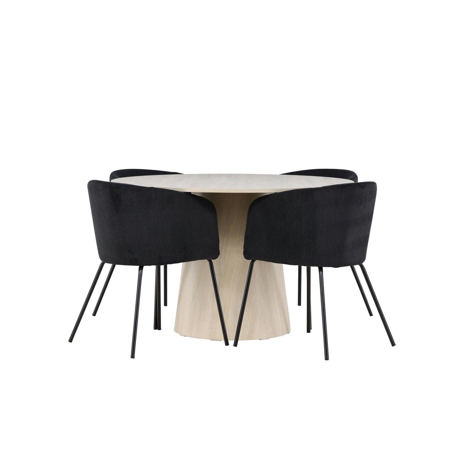 Essgruppe Tisch Lanzo Ø120cm mit Stühlen Berit aus Kord - Beige/Schwarz-Essgruppen Rund-Venture Home-le canapé