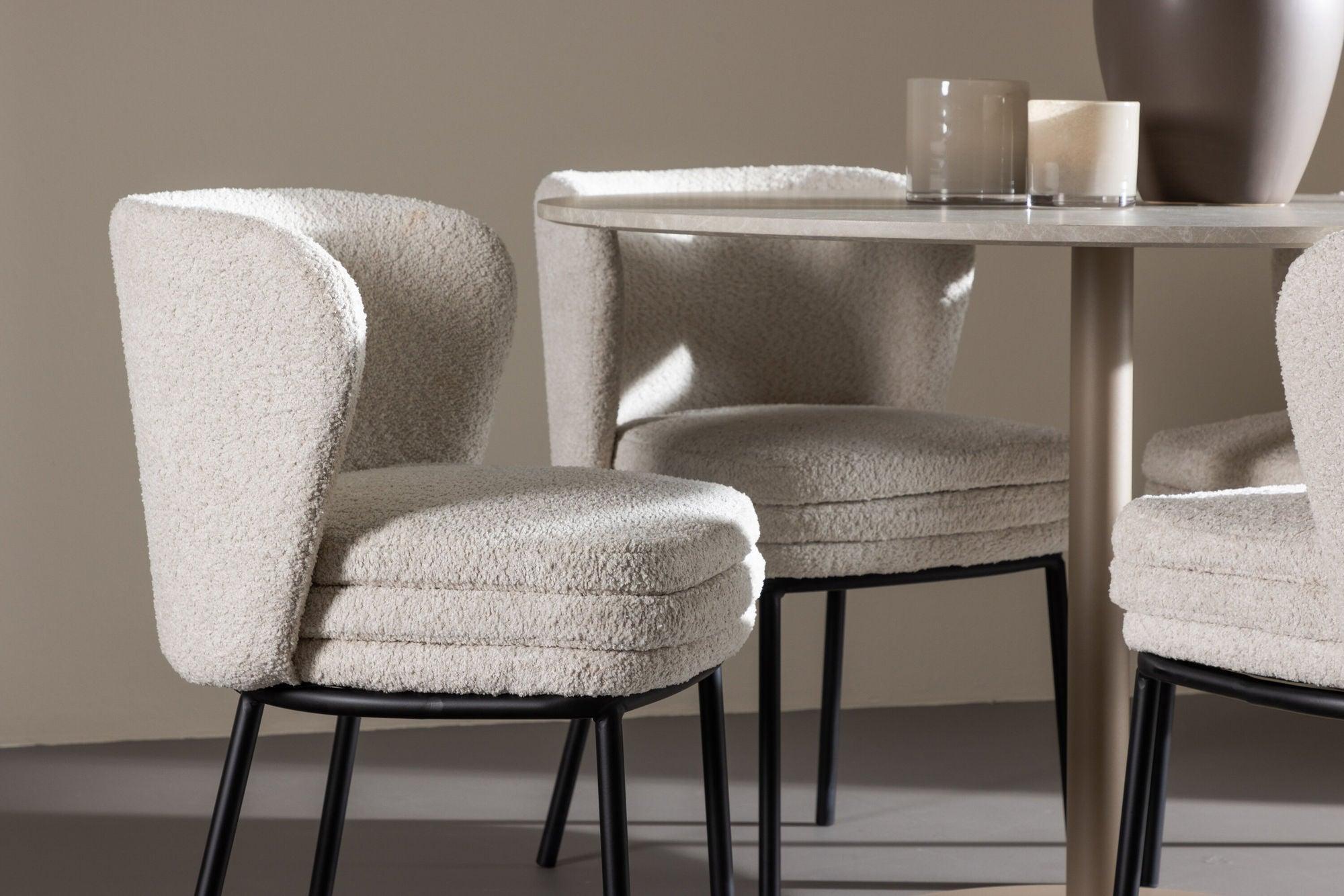 Essgruppe Tisch Lycke rund 110cm mit Stühlen Agnes aus Teddy-Bouclé-Essgruppe Rund-Venture Home-le canapé