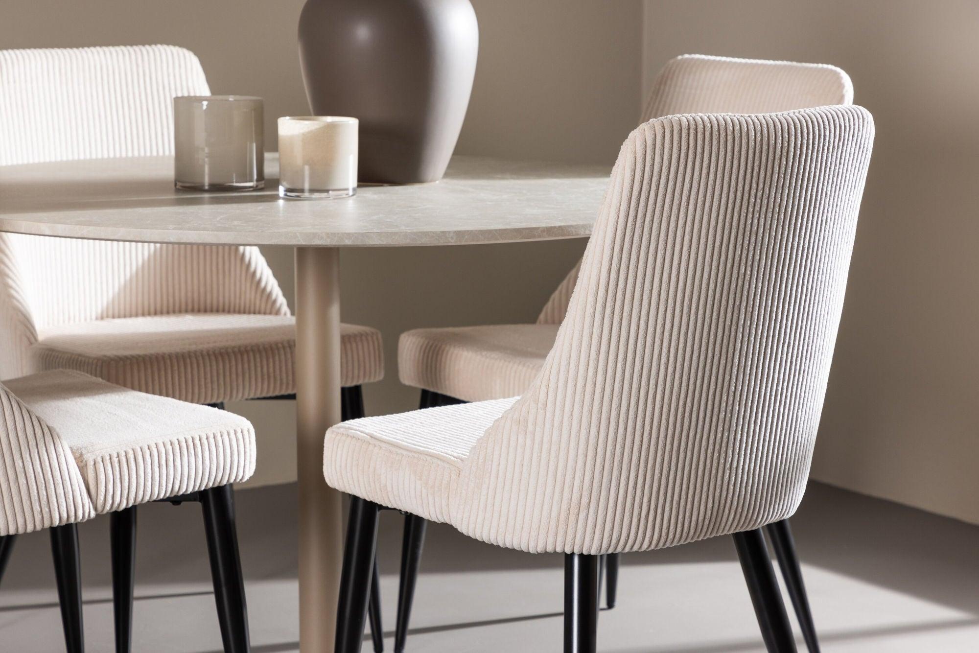 Essgruppe Tisch Lycke rund 110cm mit Stühlen Leone aus Kord-Essgruppe Rund-Venture Home-le canapé