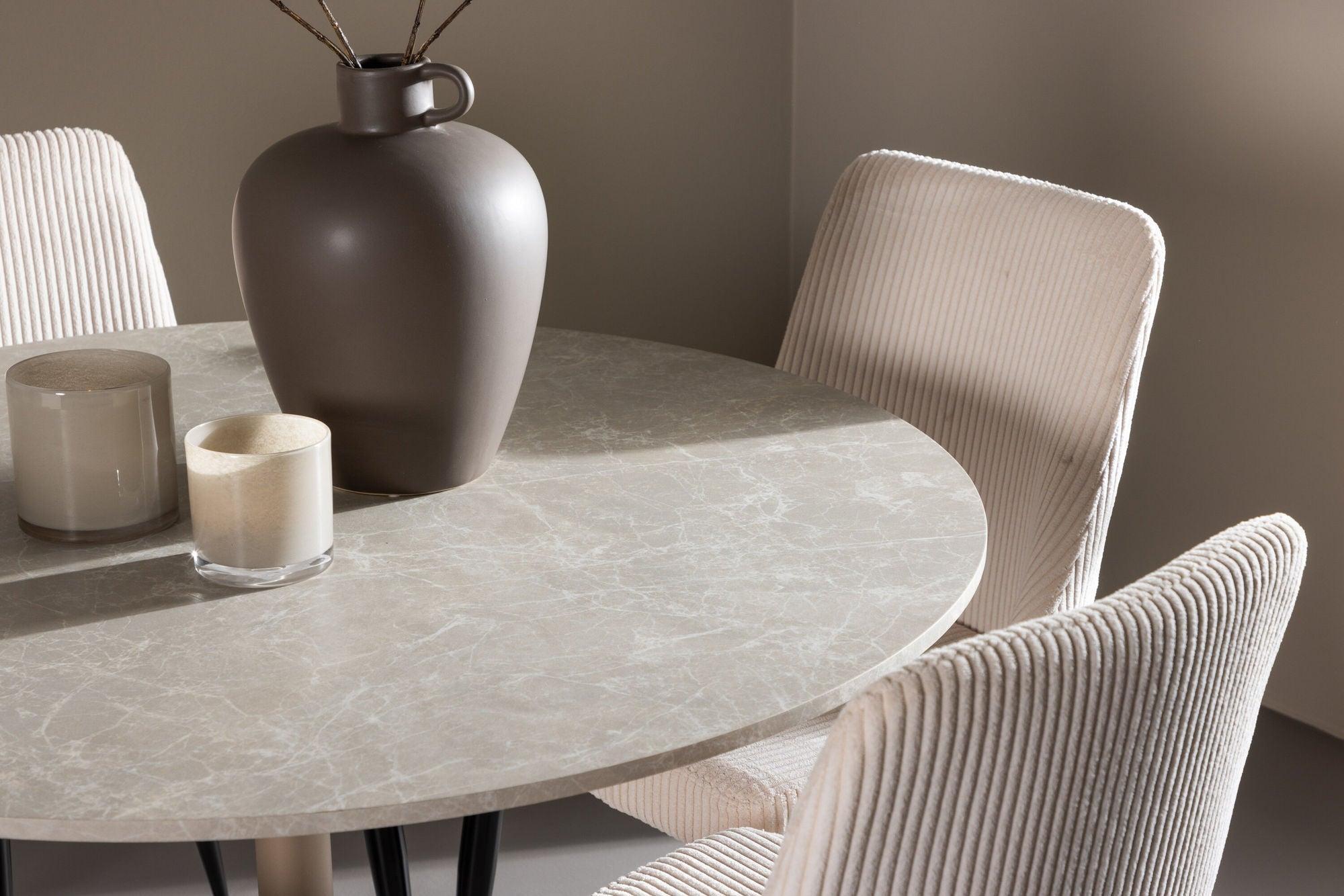 Essgruppe Tisch Lycke rund 110cm mit Stühlen Leone aus Kord-Essgruppe Rund-Venture Home-le canapé