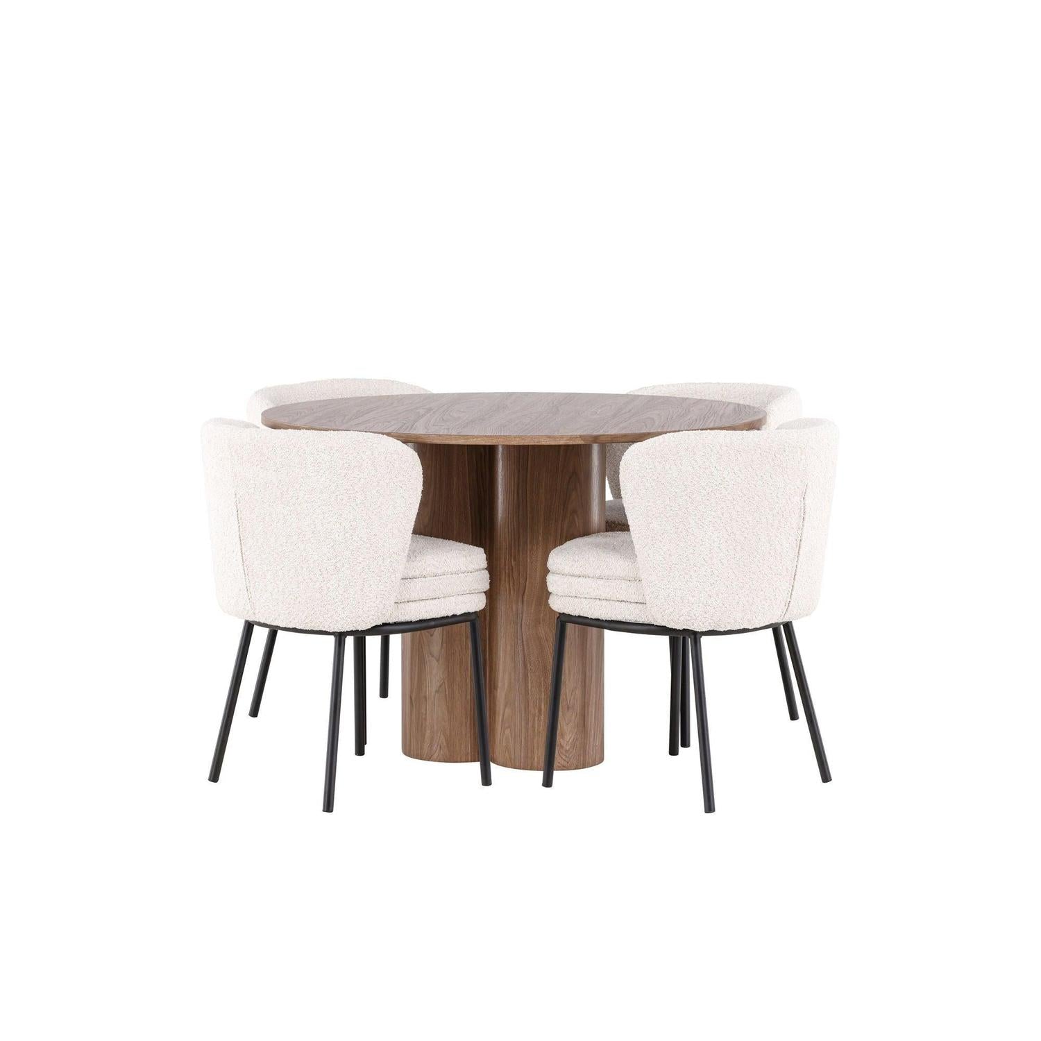 Essgruppe Tisch Olivia rund 110cm mit Stühlen Agnes aus Teddy-Bouclé-Essgruppen Rund-Venture Home-le canapé