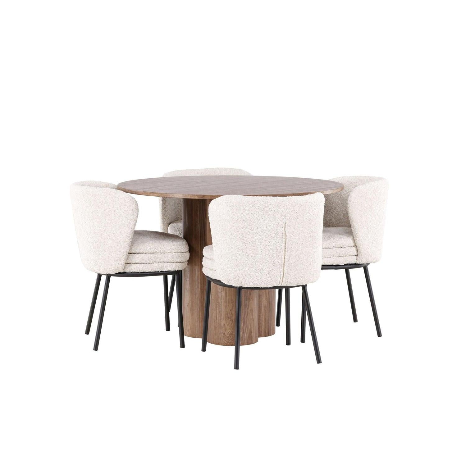 Essgruppe Tisch Olivia rund 110cm mit Stühlen Agnes aus Teddy-Bouclé-Essgruppen Rund-Venture Home-le canapé