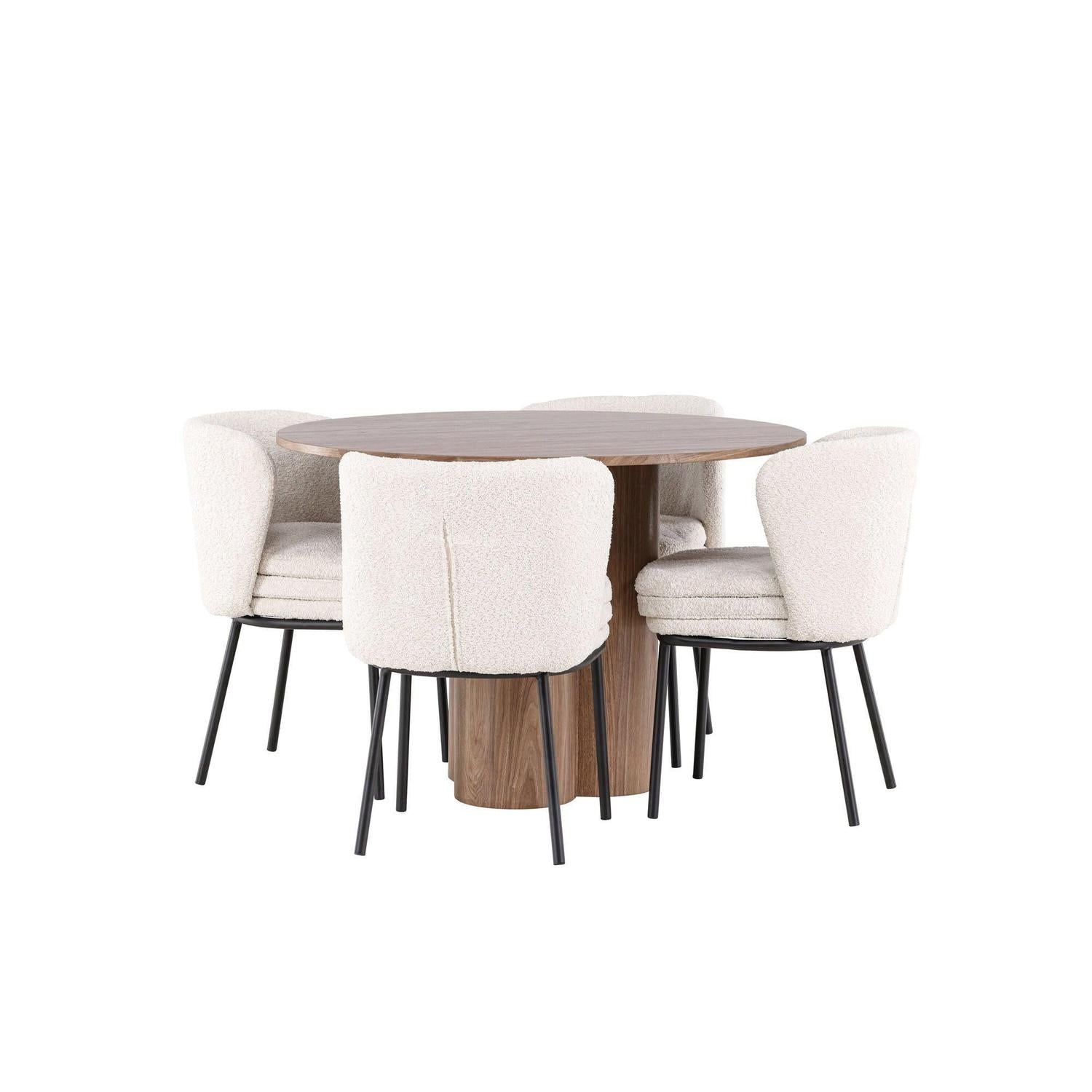 Essgruppe Tisch Olivia rund 110cm mit Stühlen Agnes aus Teddy-Bouclé-Essgruppen Rund-Venture Home-le canapé