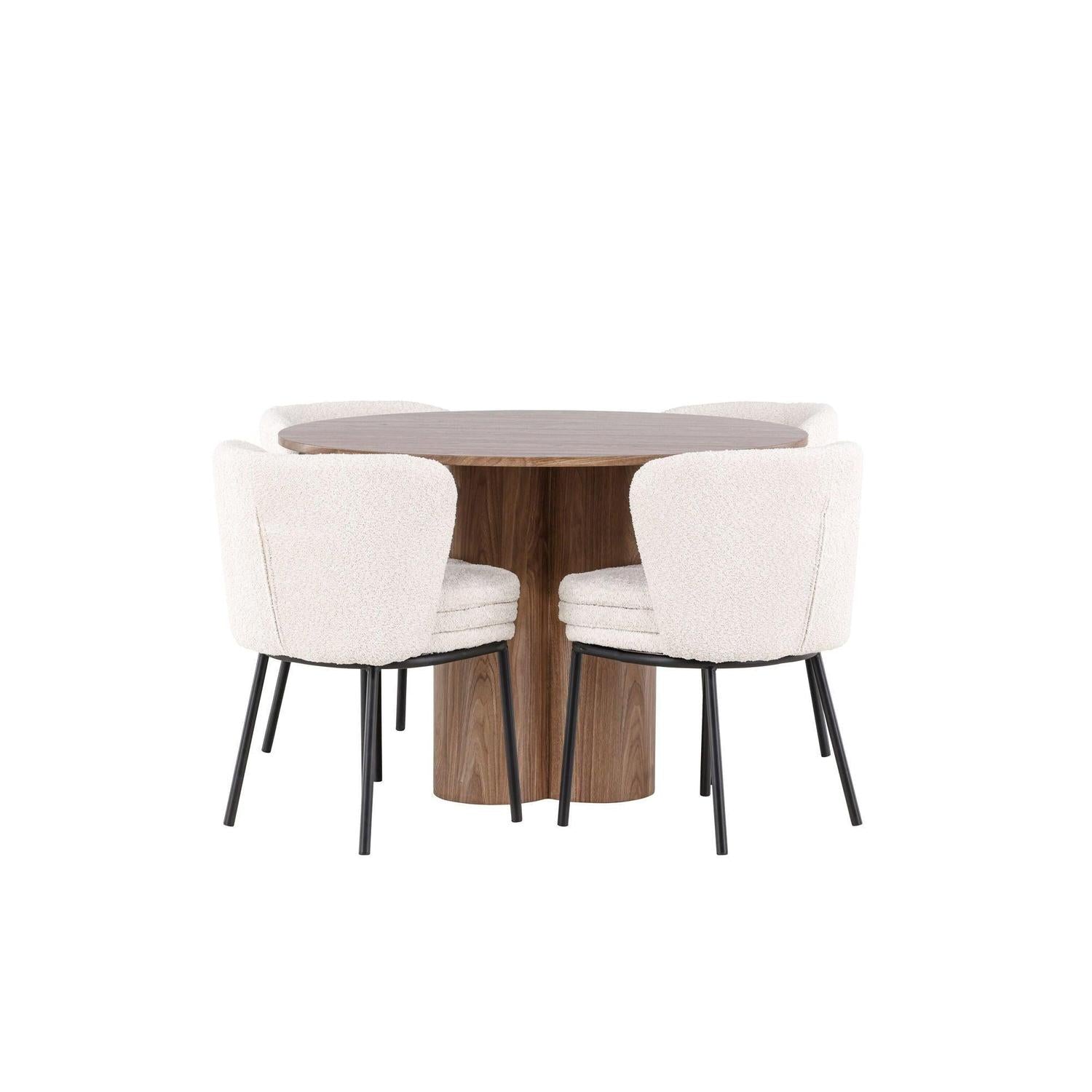 Essgruppe Tisch Olivia rund 110cm mit Stühlen Agnes aus Teddy-Bouclé-Essgruppen Rund-Venture Home-le canapé