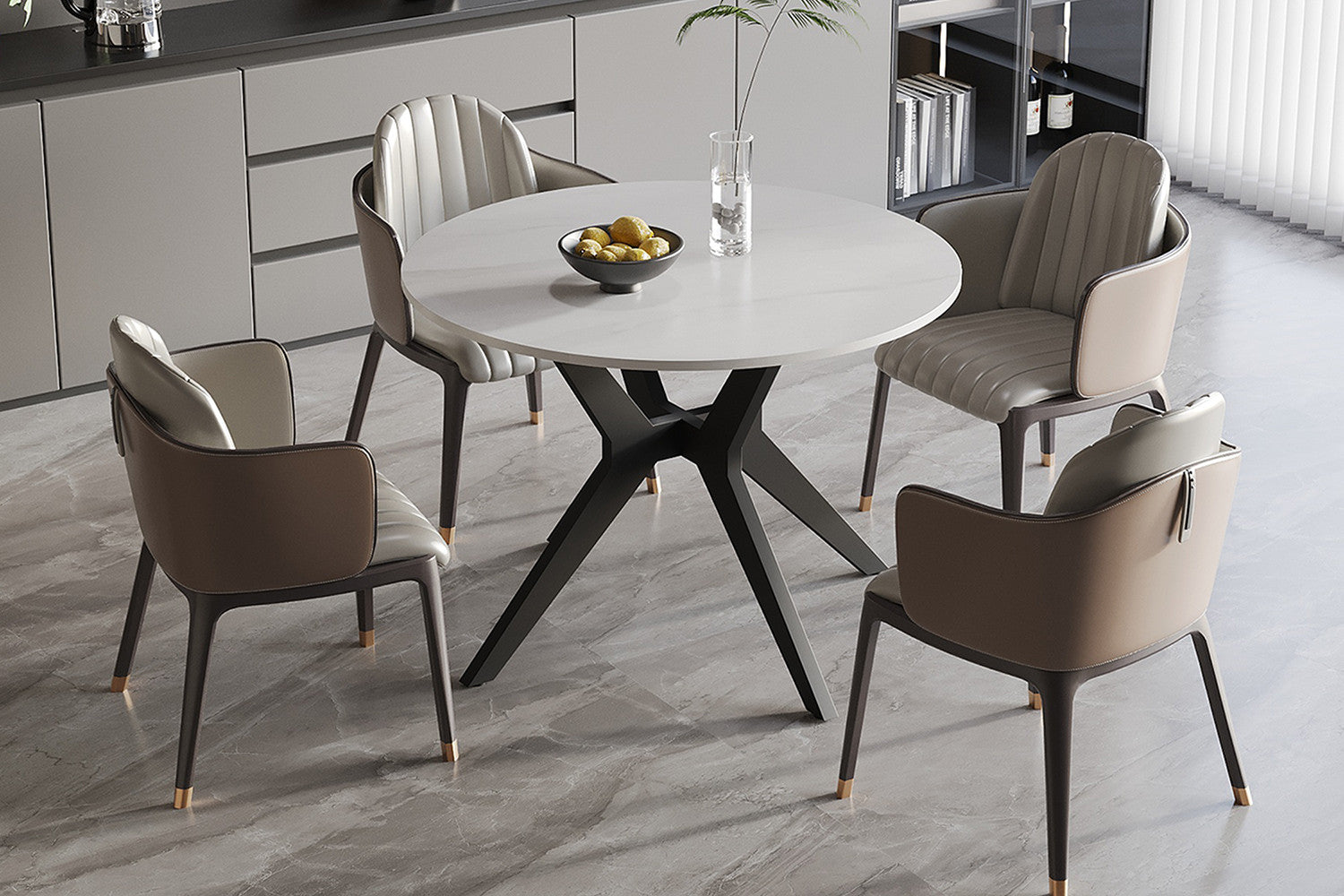 Esstisch Apollo Ø110cm mit Steinplatte - Weiß-Esstisch Rund-Rousseau-le canapé