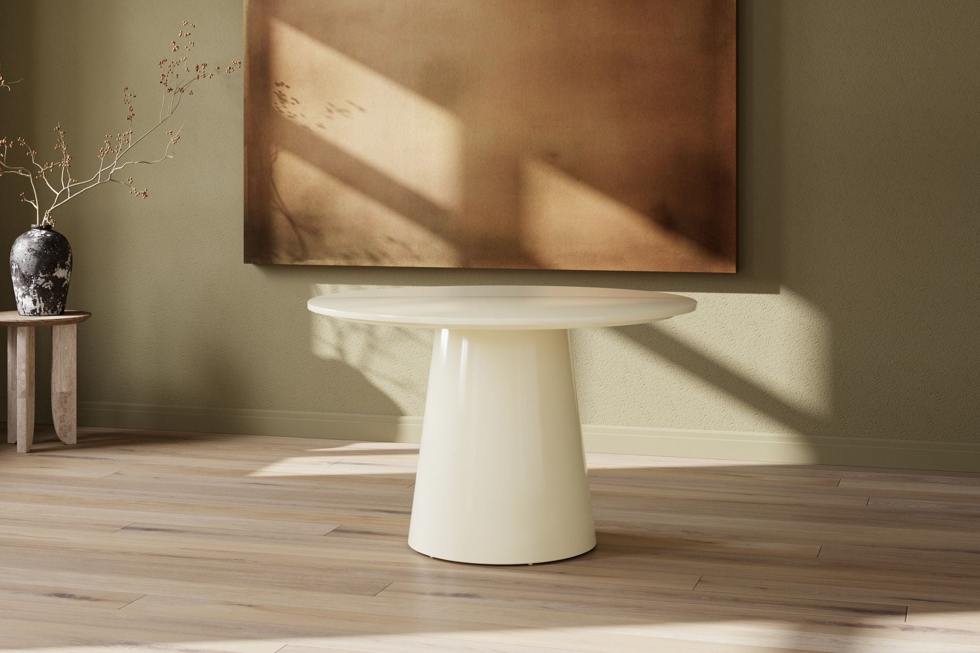 Esstisch Lanzo Ø120cm - Hochglanz Beige-Esstische Rund-Venture Home-le canapé