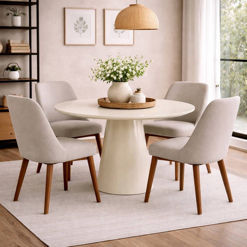 Esstisch Lanzo Ø120cm - Hochglanz Beige-Esstische Rund-Venture Home-le canapé