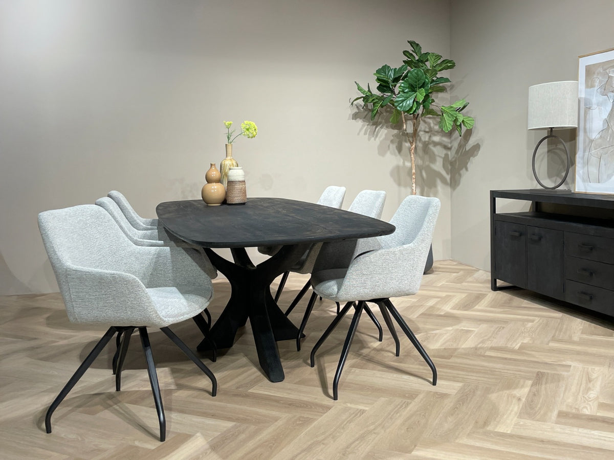 Esstisch Montreaux 220cm aus Massivholz mit Ypsilon-Fuß - Schwarz-Esstische Rechteckig-Livingfurn-le canapé
