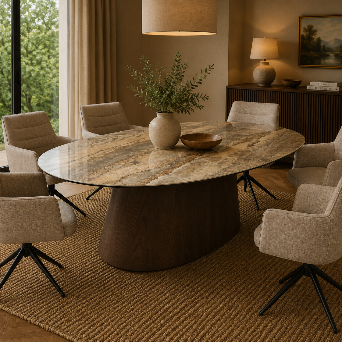 Esstisch Onyx Oval 220cm mit Keramikplatte - Beige-Esstische Oval-Pole to Pole-le canapé