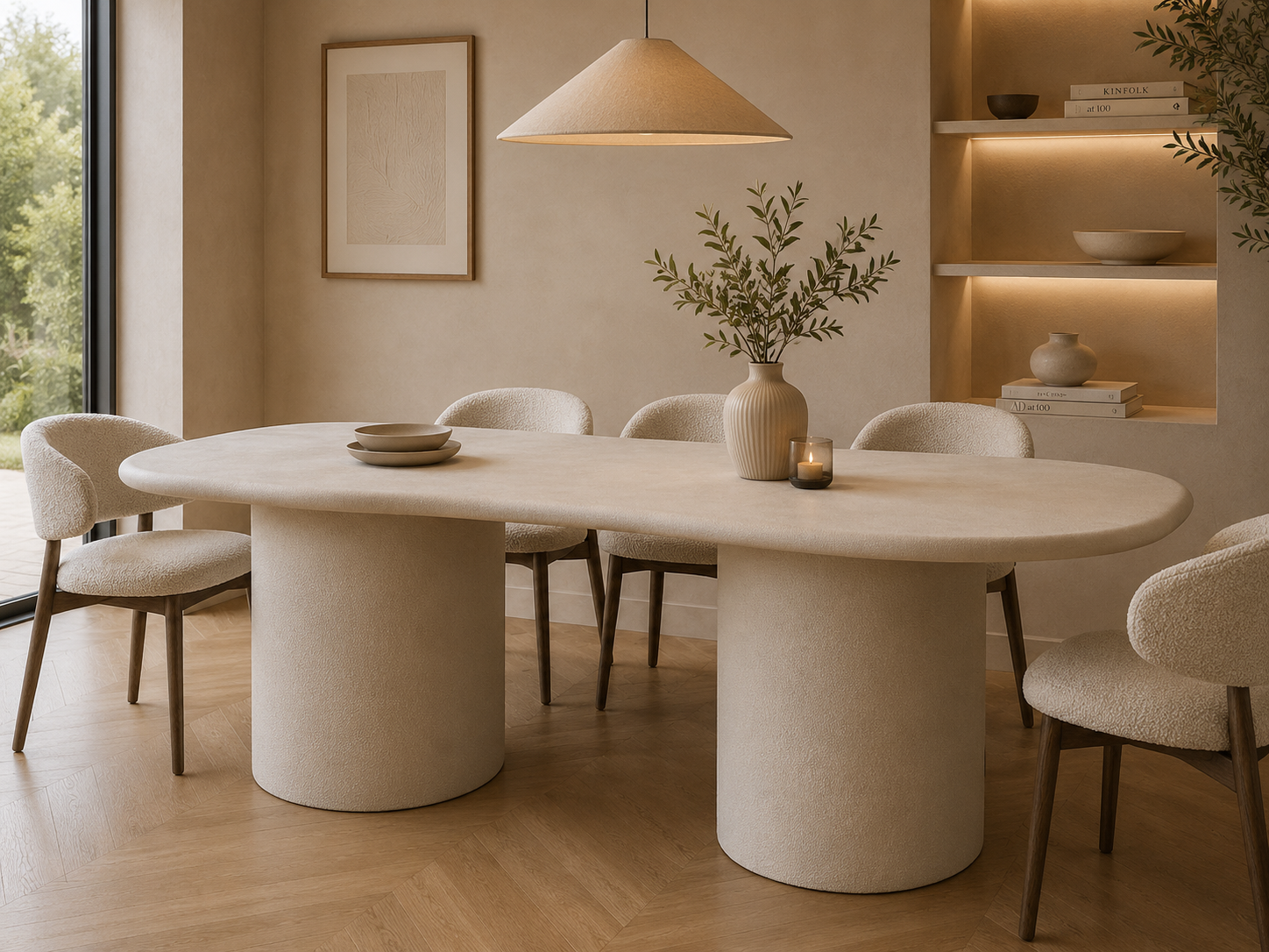 Esstisch Skandi aus Mikrozement 220cm - Beige-Esstische Oval-Pole to Pole-le canapé