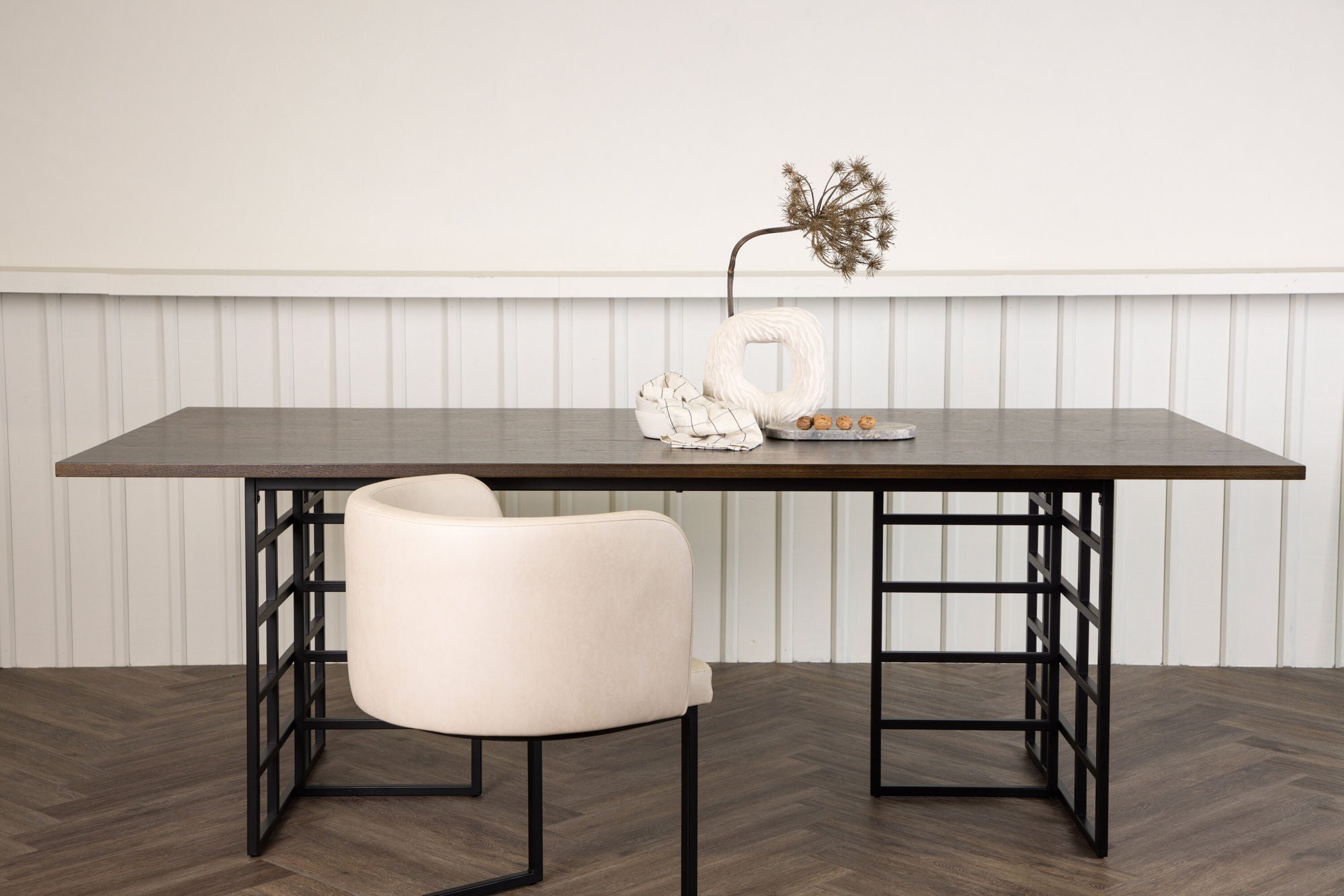 Esstisch Ystad 220cm mit Stahlgestell - Mokka/Schwarz-Esstisch Rechteckig-Venture Home-le canapé