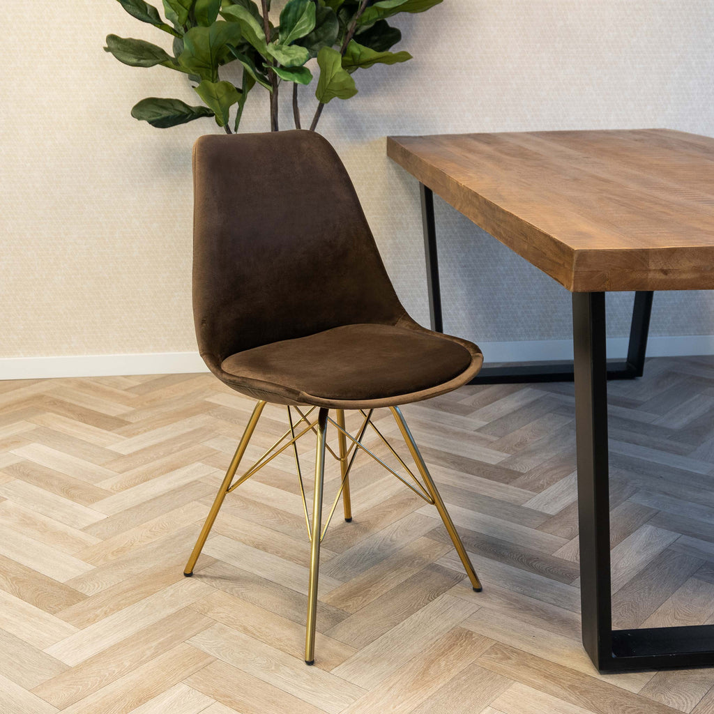 Esszimmerstuhl Velvet - Kaffeebraun & Gold-Esszimmerstühle-Kick Collection-le canapé