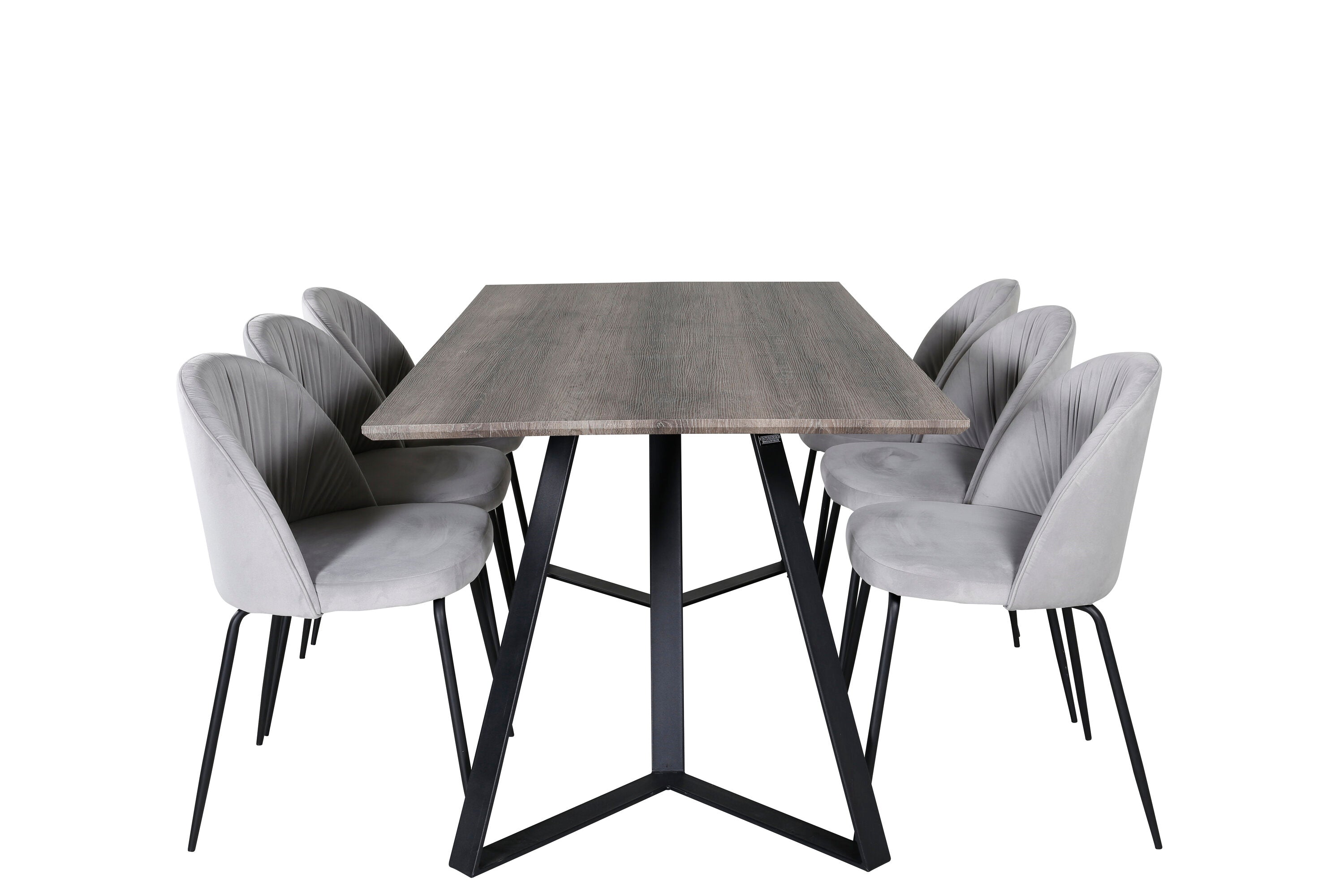 Essgruppe Esstisch Marina 180x90cm mit Stühlen Wrinkles - Grau - Venture Home - le canapé