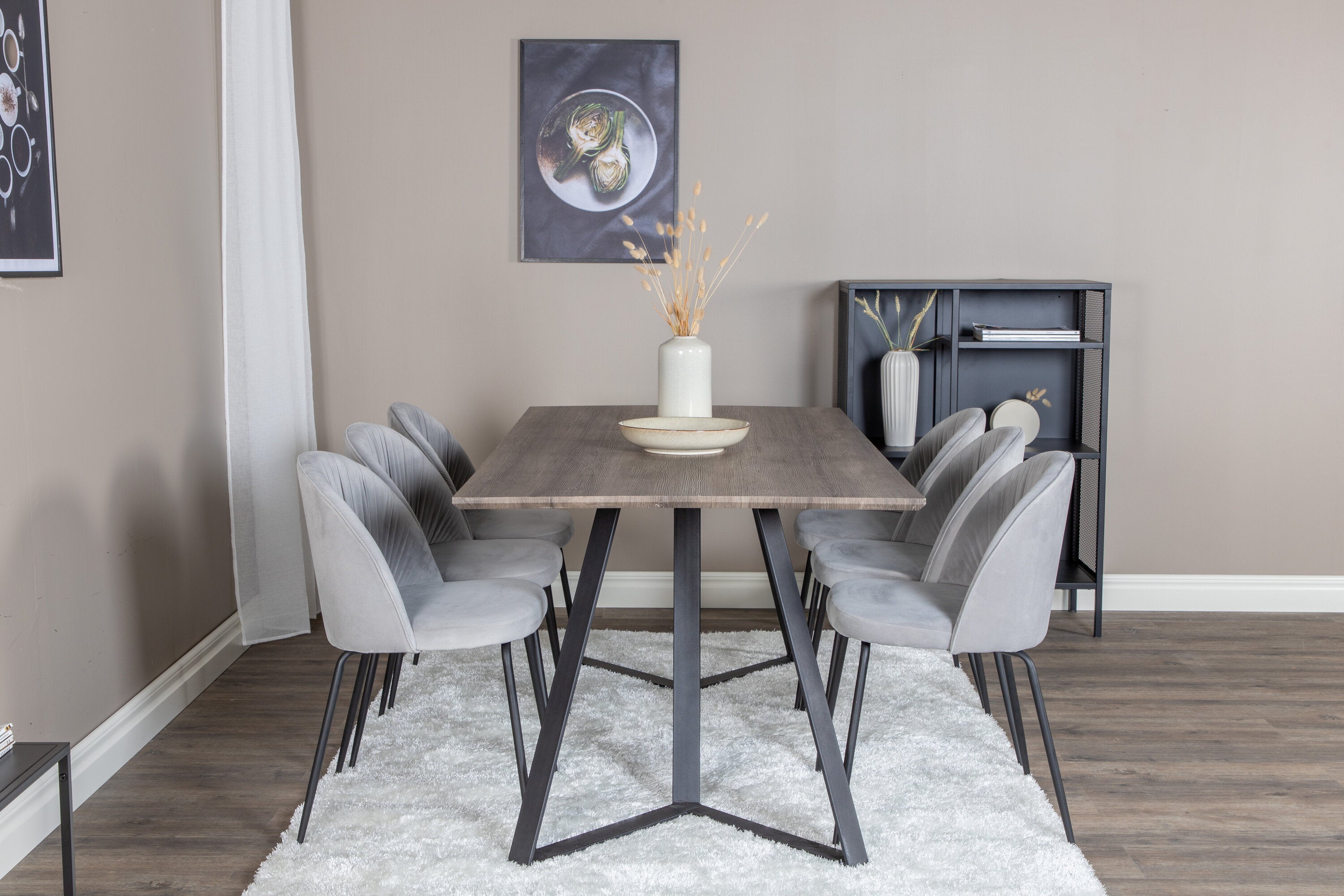 Essgruppe Esstisch Marina 180x90cm mit Stühlen Wrinkles - Grau - Venture Home - le canapé