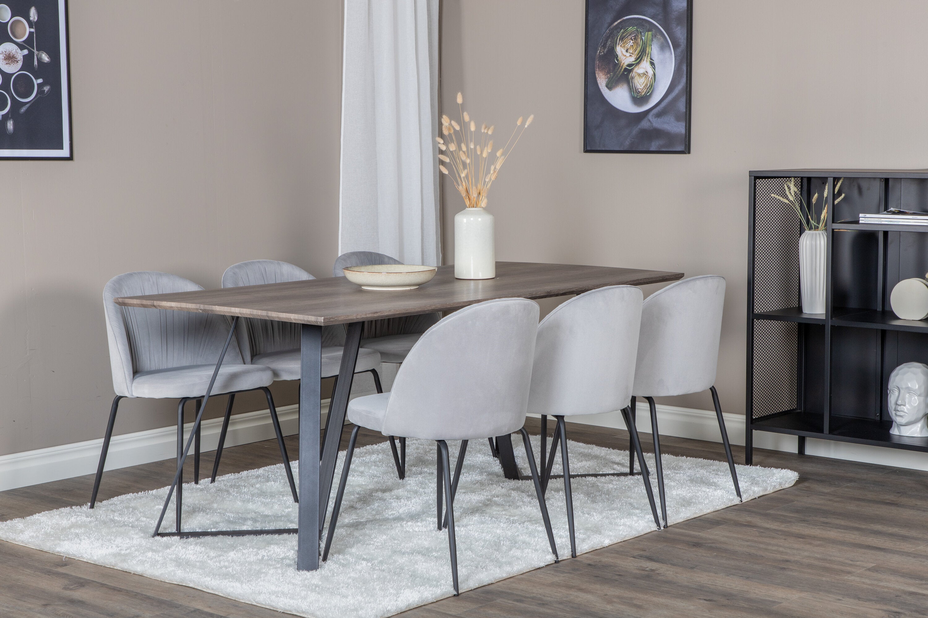 Essgruppe Esstisch Marina 180x90cm mit Stühlen Wrinkles - Grau - Venture Home - le canapé