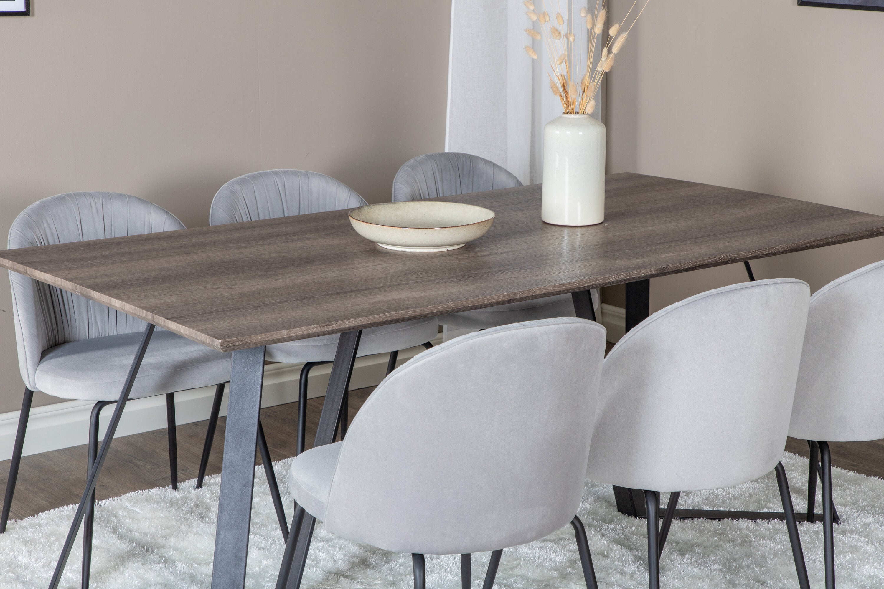 Essgruppe Esstisch Marina 180x90cm mit Stühlen Wrinkles - Grau - Venture Home - le canapé