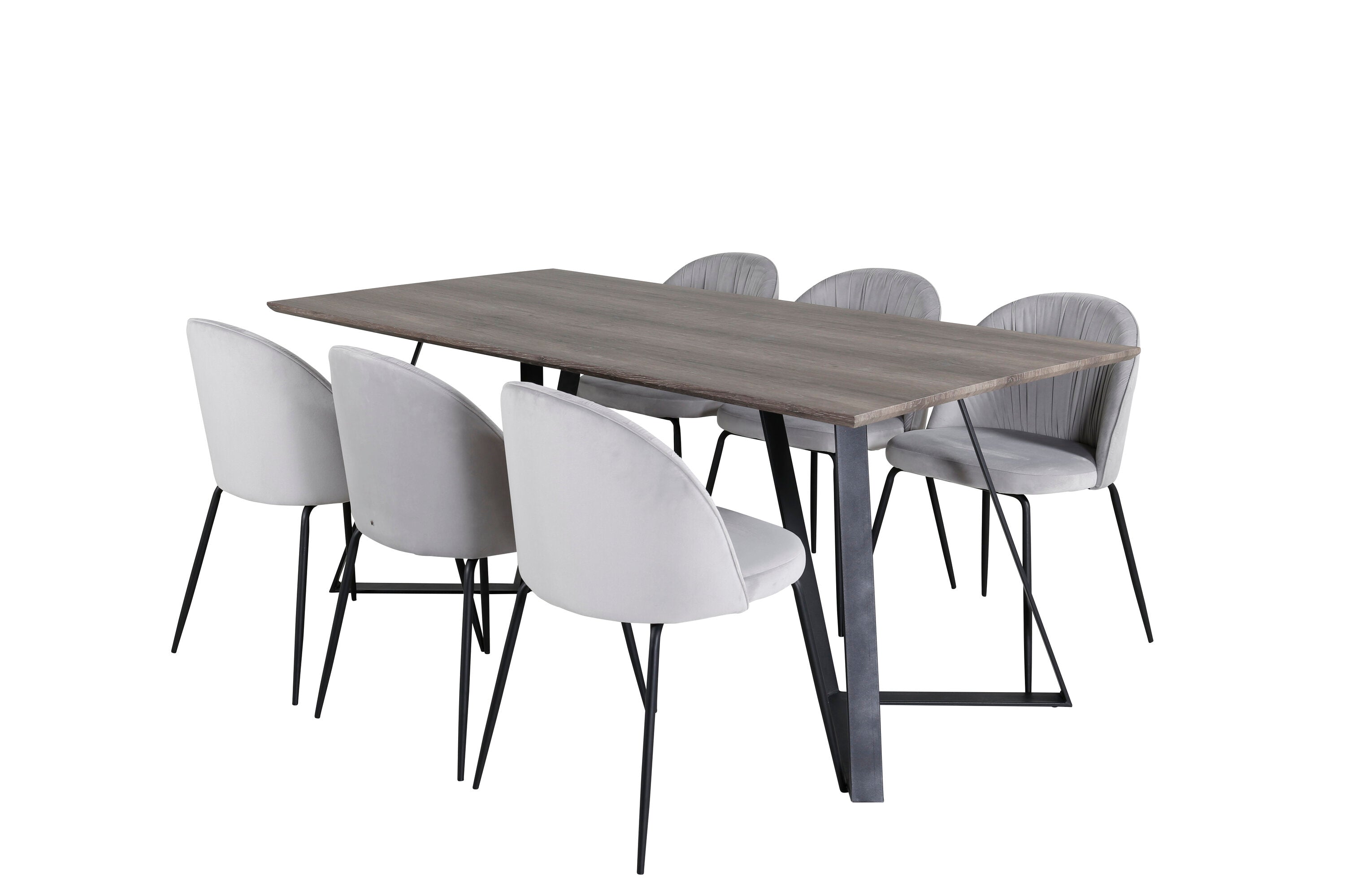 Essgruppe Esstisch Marina 180x90cm mit Stühlen Wrinkles - Grau - Venture Home - le canapé