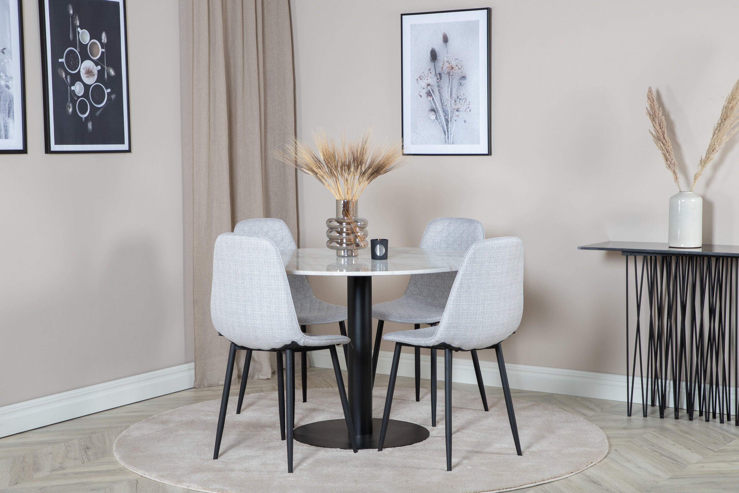 Essgruppe Esstisch Estelle ⌀106cm mit Stühlen Polar - Grau - Venture Home - le canapé