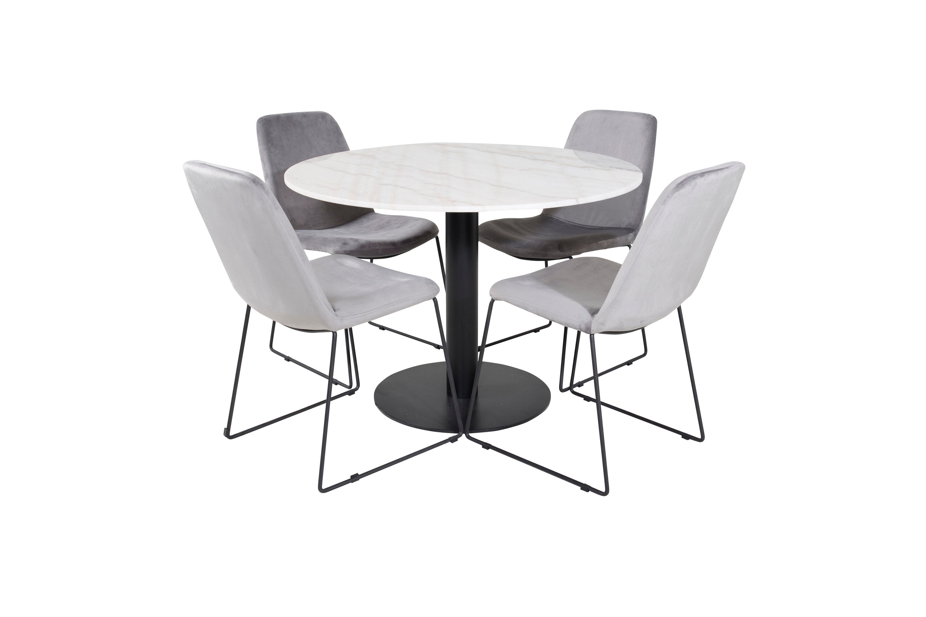 Essgruppe Esstisch Estelle ⌀106cm mit Stühlen Muce - Grau - Venture Home - le canapé