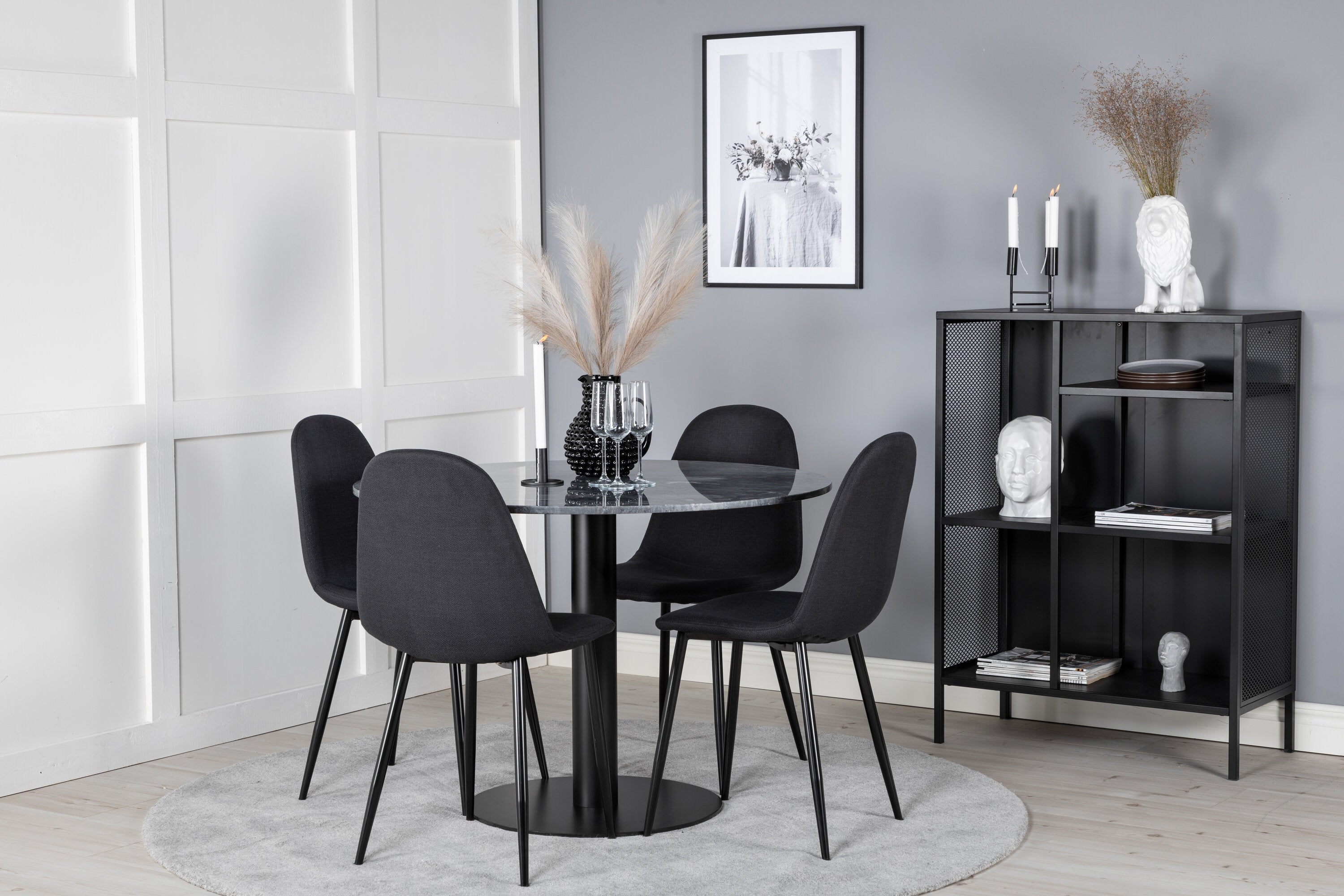Essgruppe Esstisch Estelle Ø106cm mit Stühlen Polar - Schwarz - Venture Home - le canapé