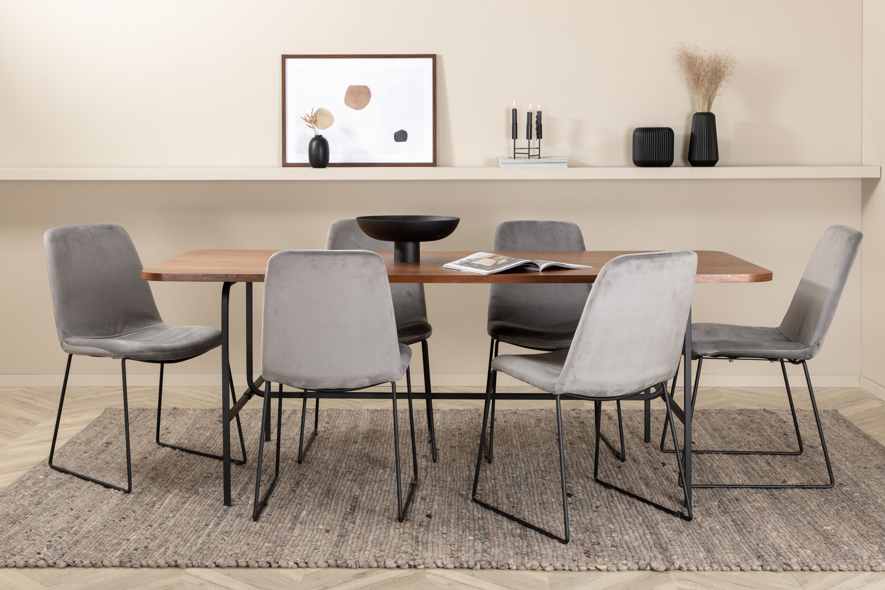 Essgruppe Esstisch Uno 200 x 90 mit Stühlen Muce - Grau - Venture Home - le canapé