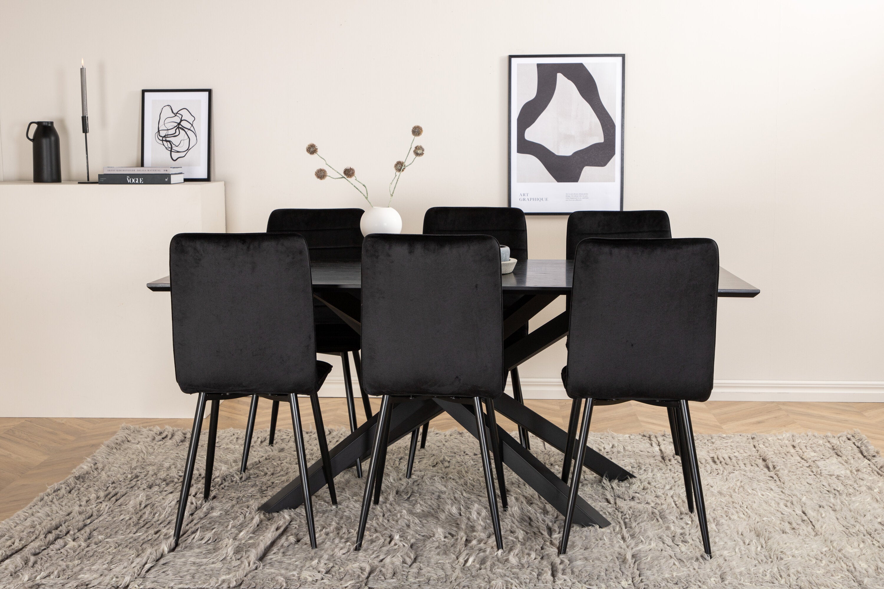 Essgruppe Esstisch Piazza 180 x 90 mit Stühlen Windu - Schwarz - Venture Home - le canapé