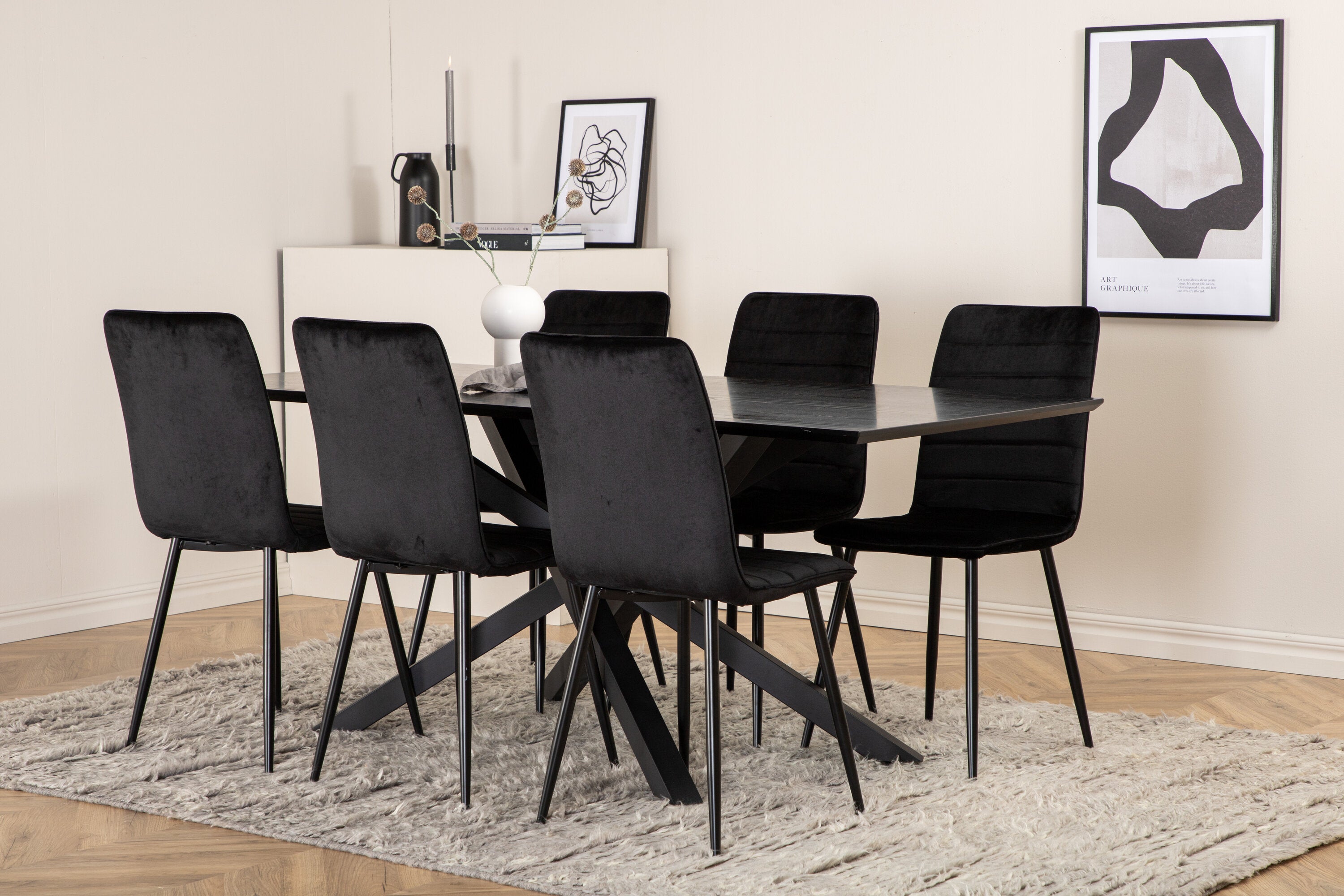 Essgruppe Esstisch Piazza 180 x 90 mit Stühlen Windu - Schwarz - Venture Home - le canapé