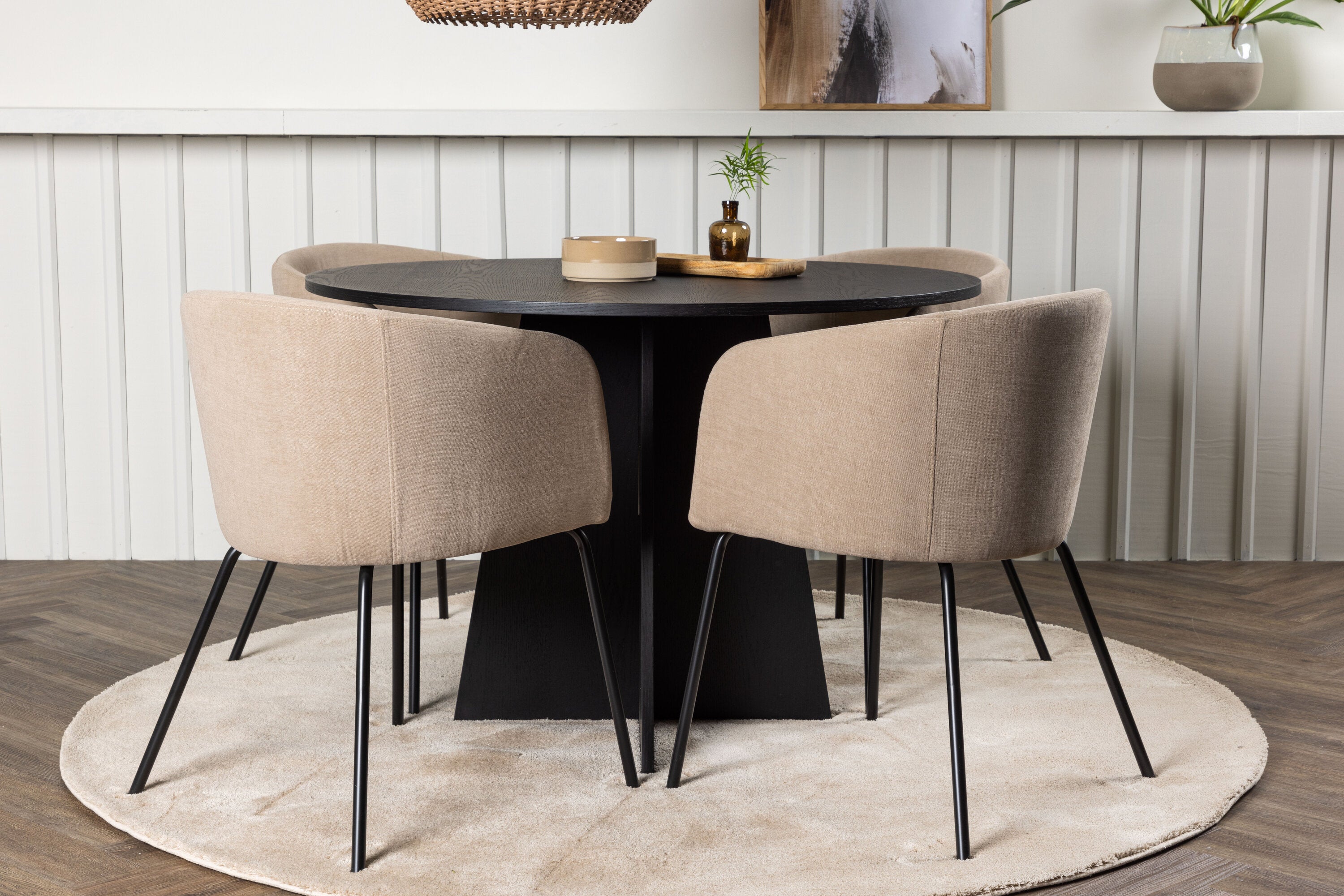 Essgruppe Esstisch Bootcut Ø110cm mit Stühlen Berit - Beige - Venture Home - le canapé