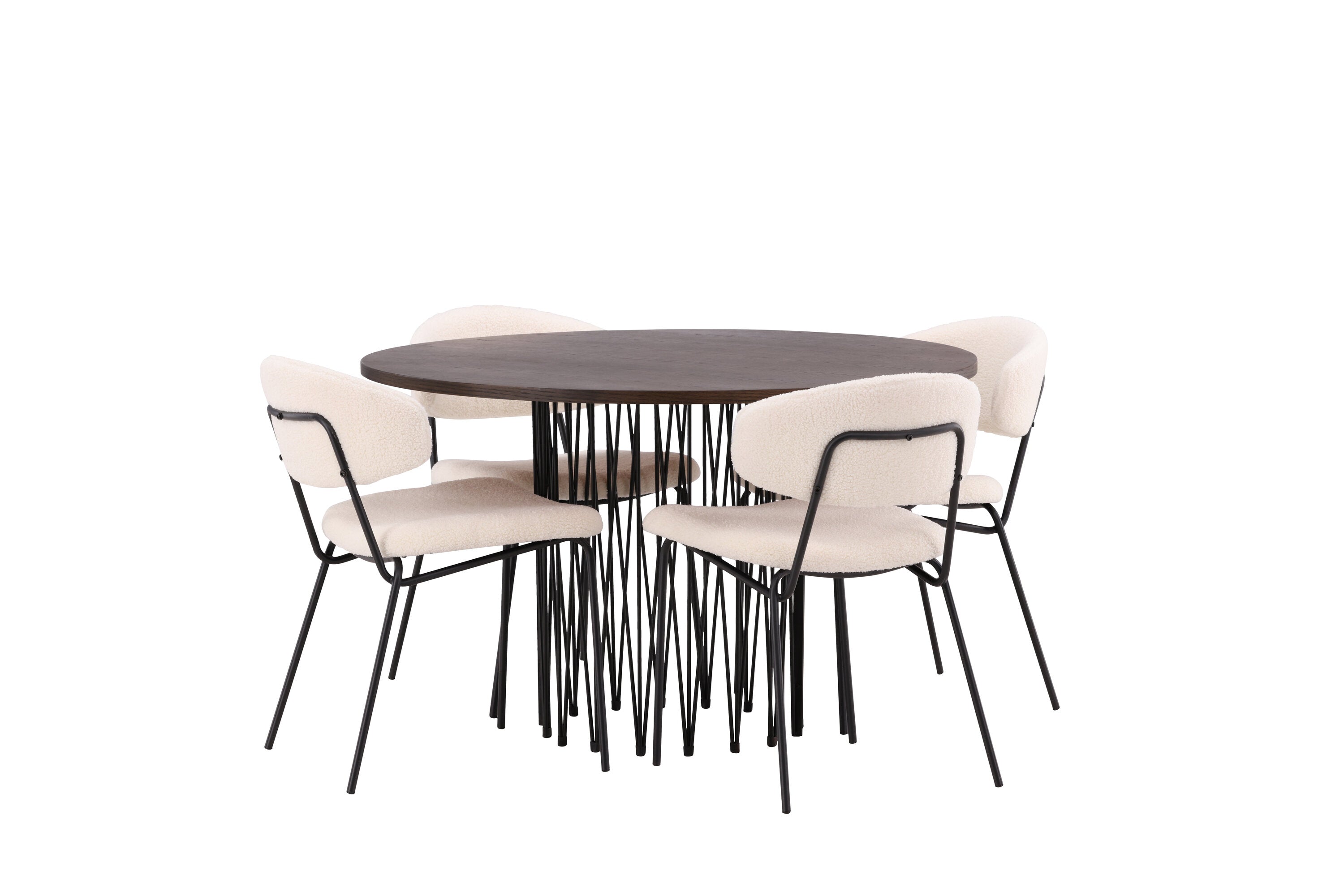 Essgruppe Esstisch Stone ⌀120cm mit Stühlen Chico - Weiß - Venture Home - le canapé