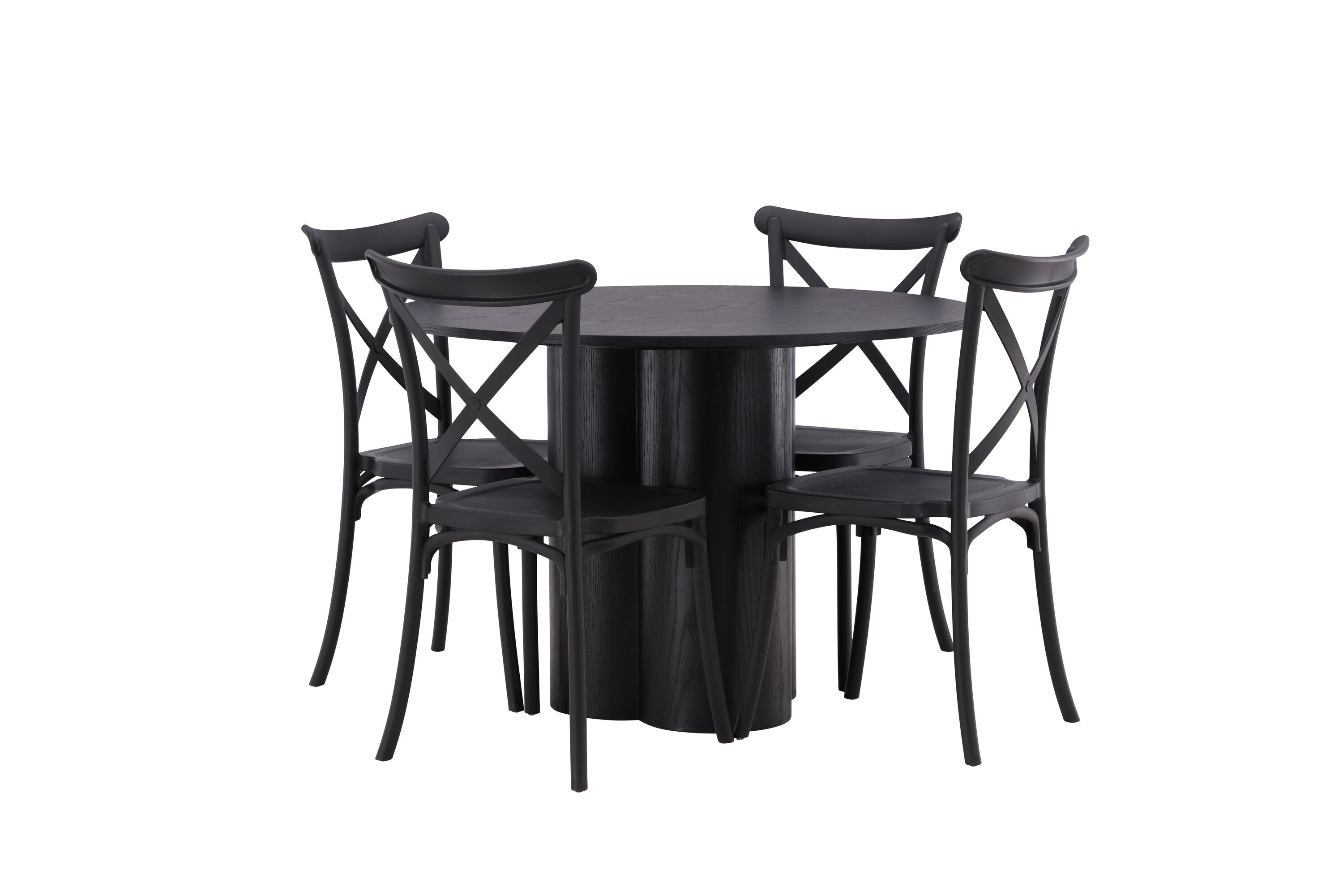Essgruppe Esstisch Olivia ⌀110cm mit Stühlen Crosett - Schwarz - Venture Home - le canapé