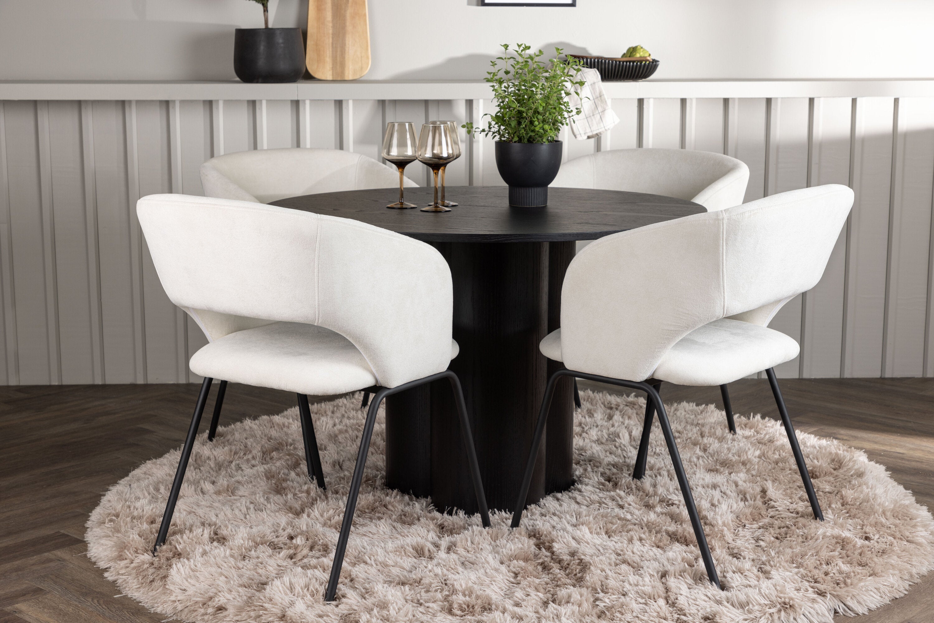 Essgruppe Esstisch Olivia Ø110cm mit Stühlen Day - Weiß - Venture Home - le canapé